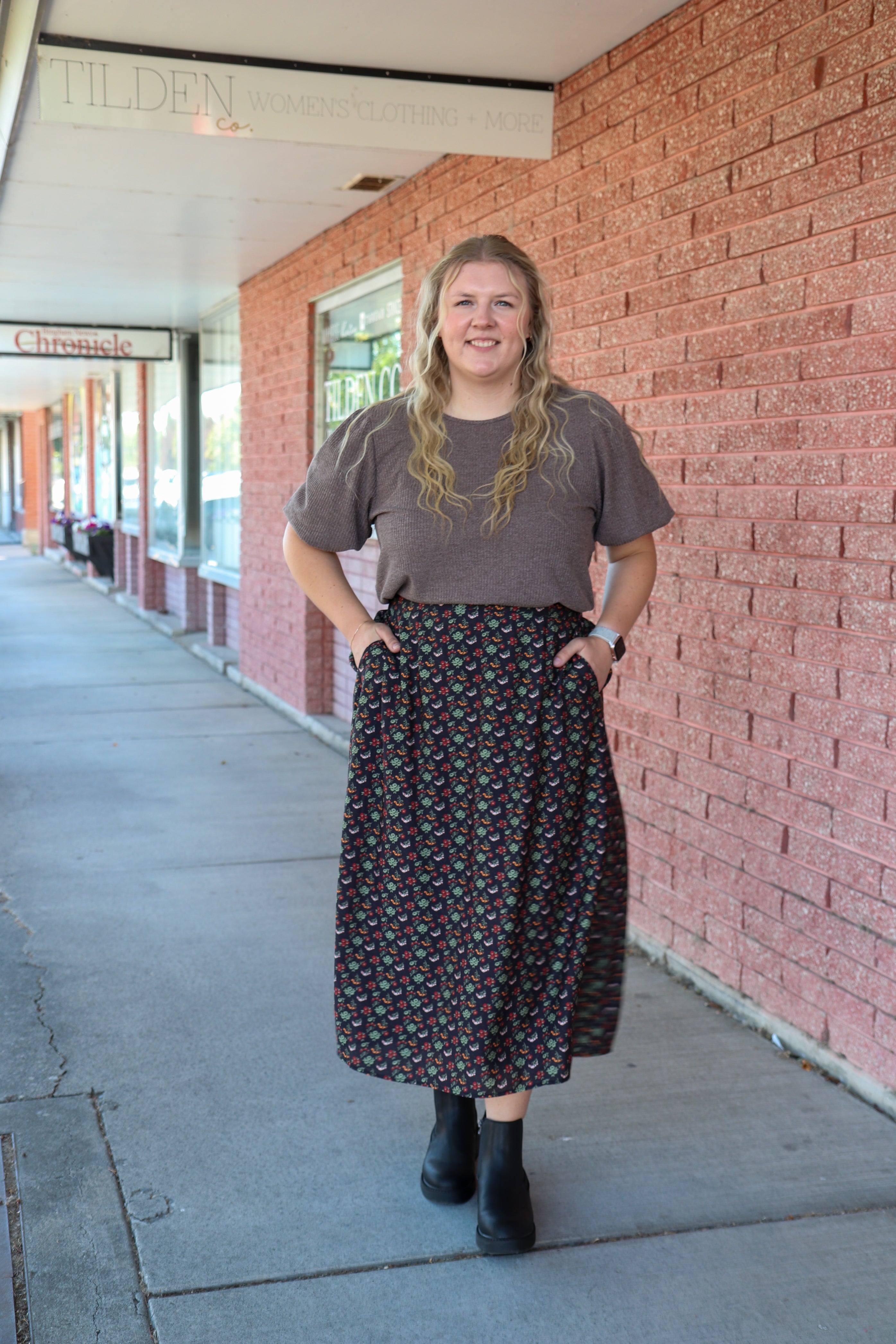 Midi Skirt in Heritage Petals Shirts & Tops Mikarose- Tilden Co.