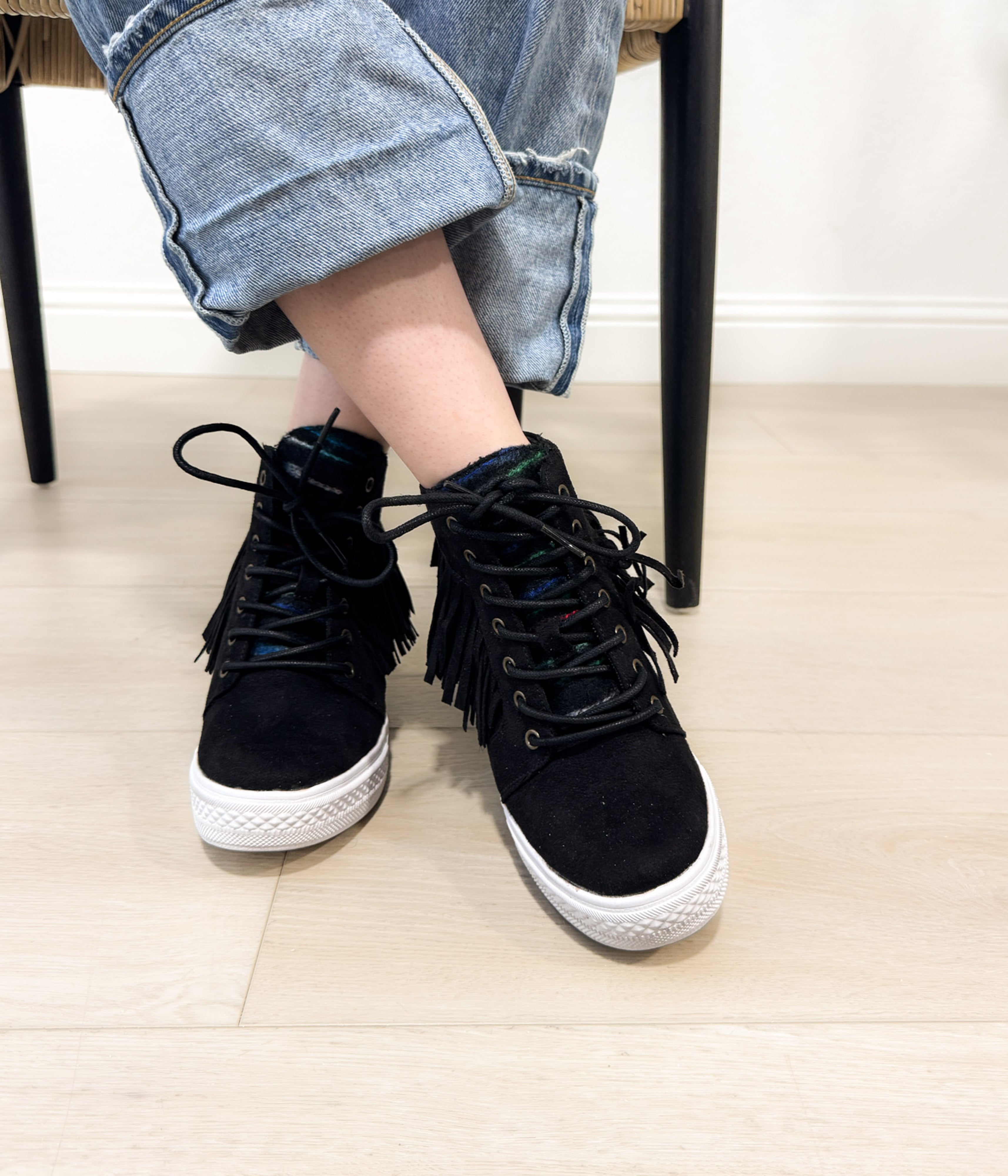 Nick Fringe Sneaker Wedge in Black 120 Sneakers Naughty Monkey- Tilden Co.