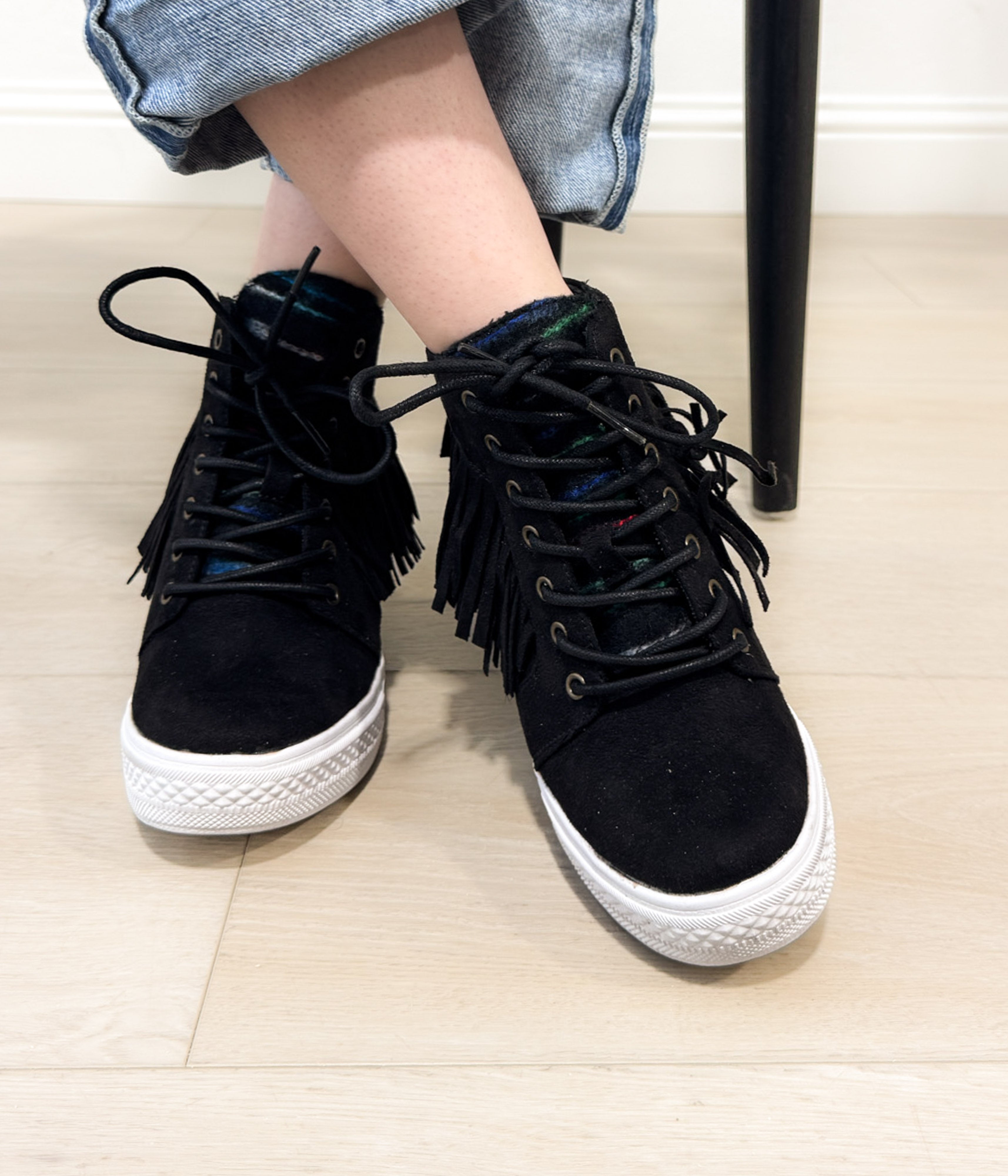 Nick Fringe Sneaker Wedge in Black 120 Sneakers Naughty Monkey- Tilden Co.