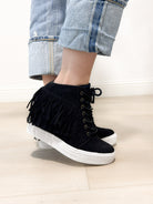 Nick Fringe Sneaker Wedge in Black 120 Sneakers Naughty Monkey- Tilden Co.