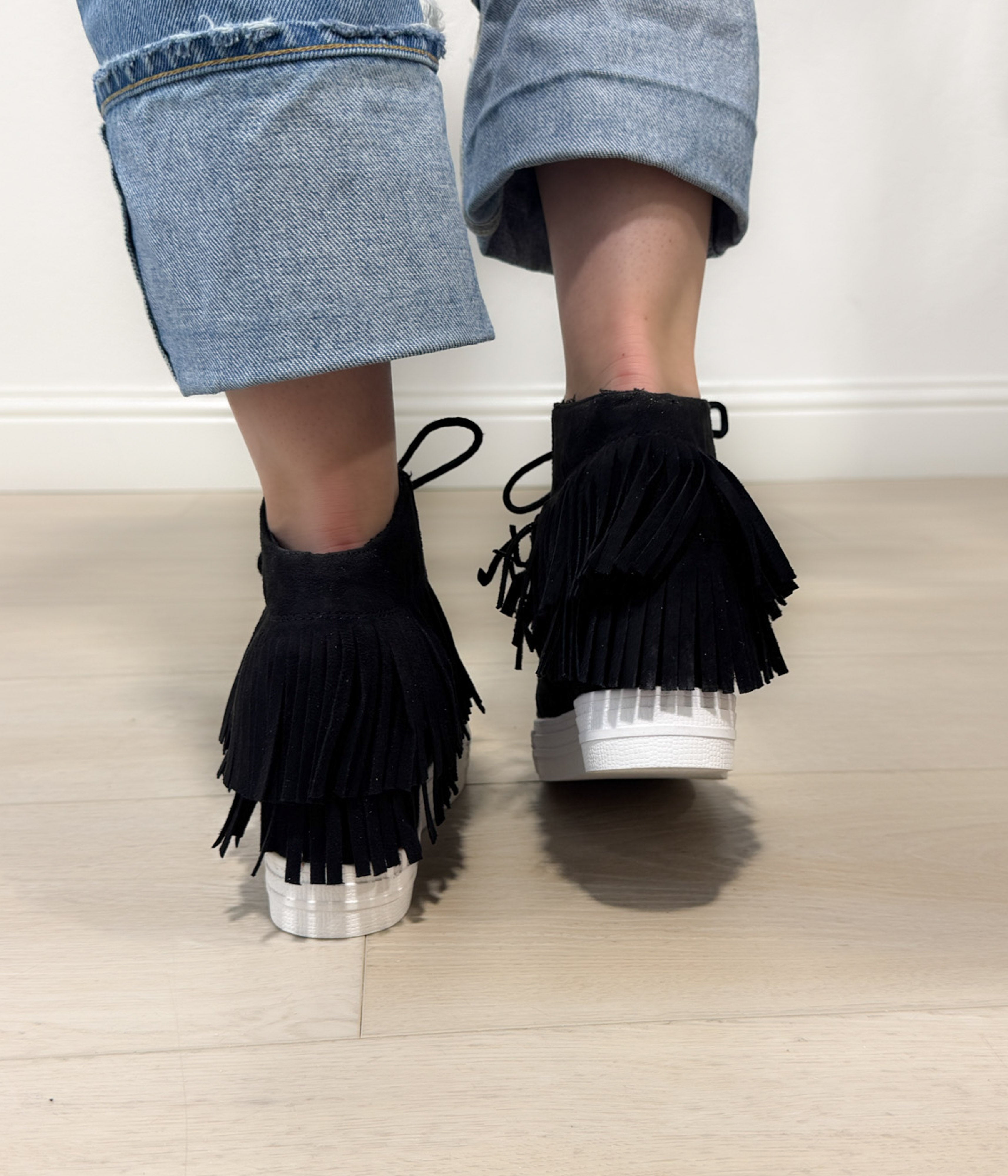 Nick Fringe Sneaker Wedge in Black 120 Sneakers Naughty Monkey- Tilden Co.