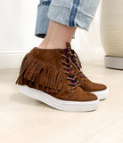 Nick Fringe Sneaker Wedge in Brown 120 Sneakers Naughty Monkey- Tilden Co.