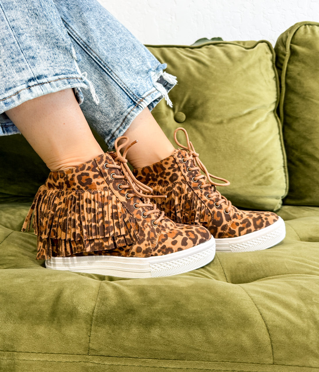 Nick Fringe Sneaker Wedge in Leopard 120 Sneakers Naughty Monkey- Tilden Co.