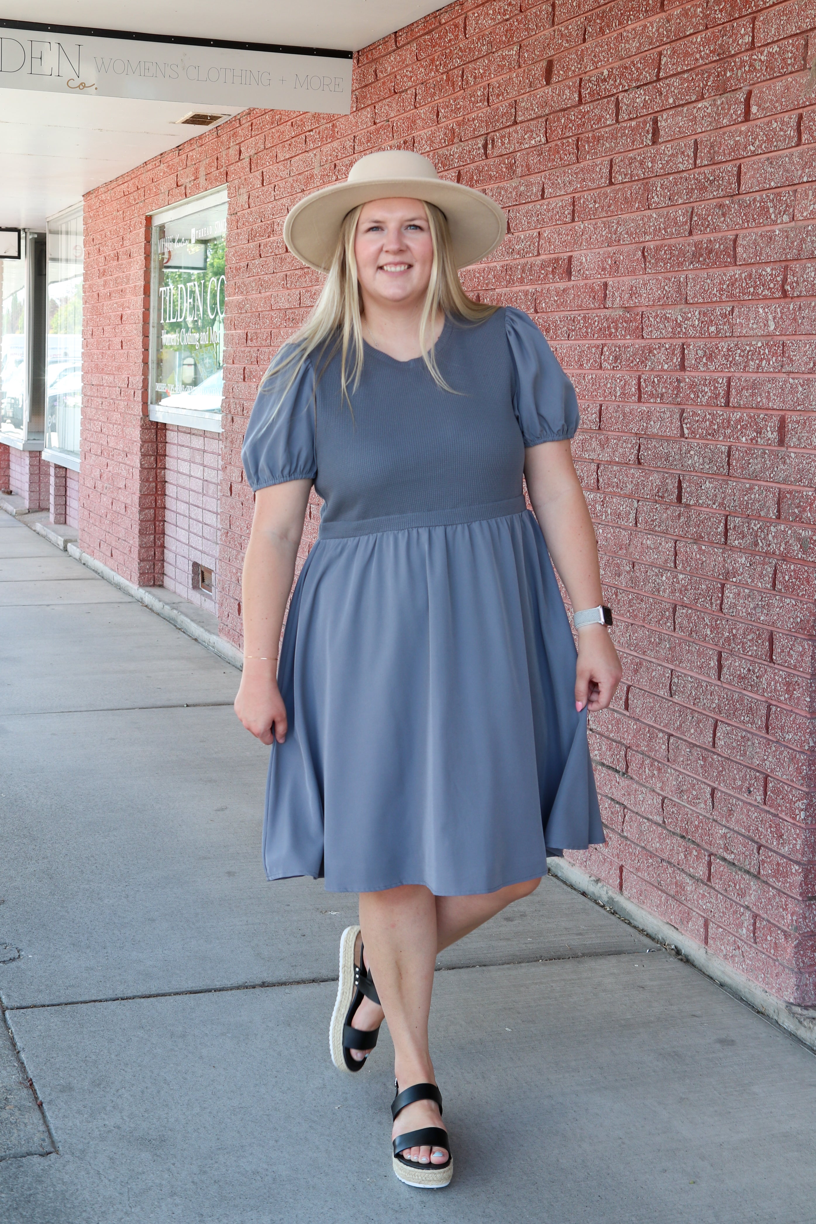 The Ophelia Dress in Cornflower Blue Shirts & Tops Mikarose- Tilden Co.