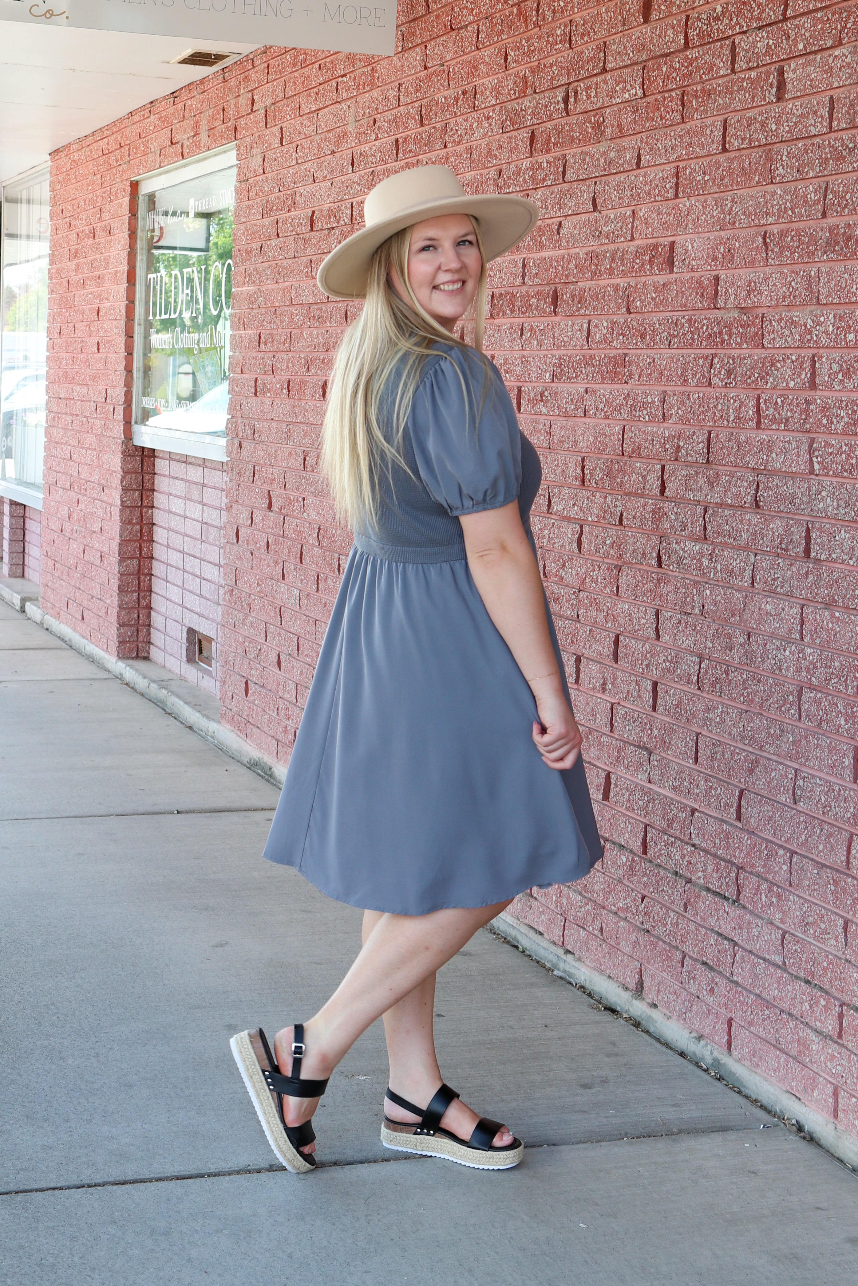 The Ophelia Dress in Cornflower Blue Shirts & Tops Mikarose- Tilden Co.