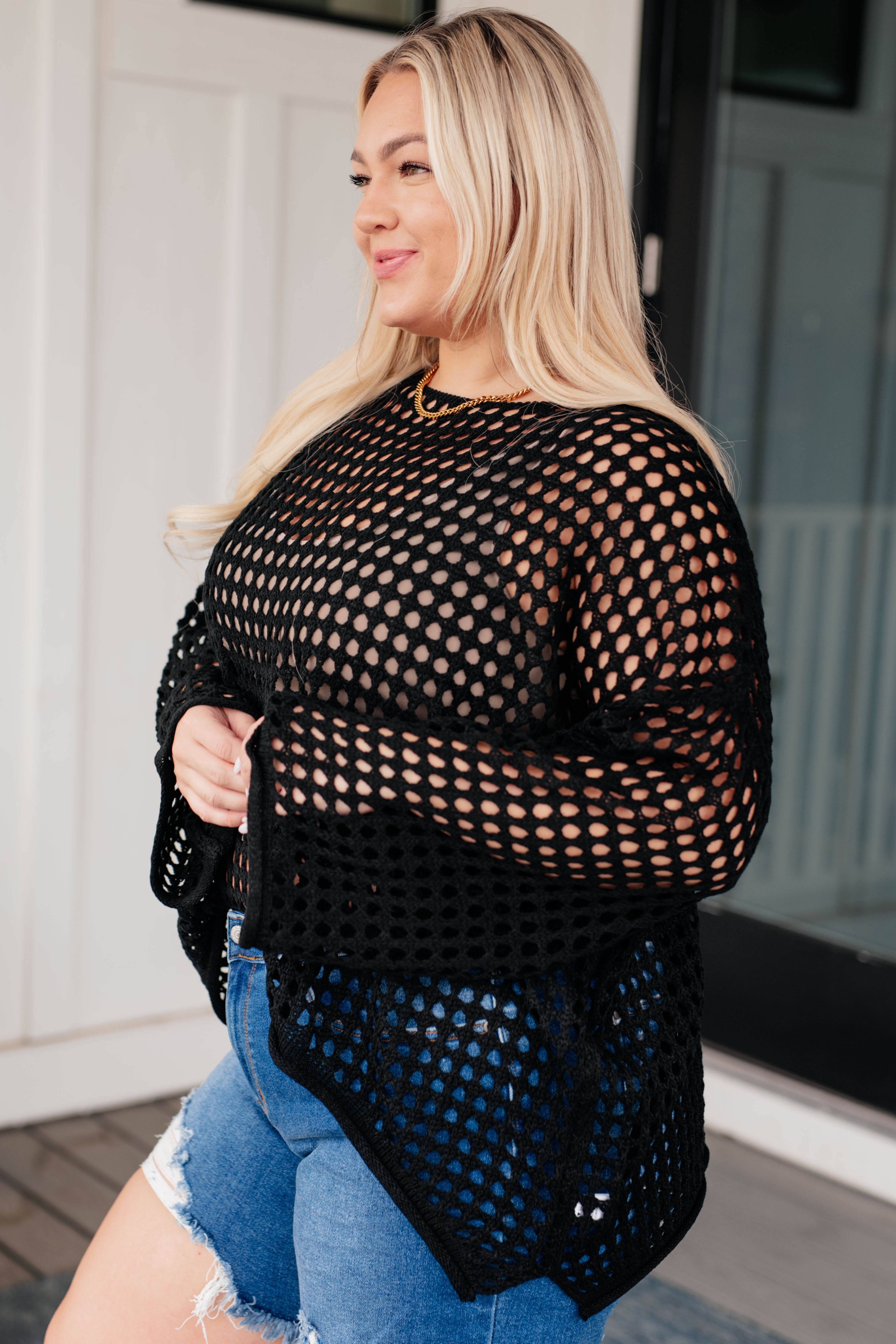 Ask Anyway Fishnet Sweater    Tops Ave Shops- Tilden Co.