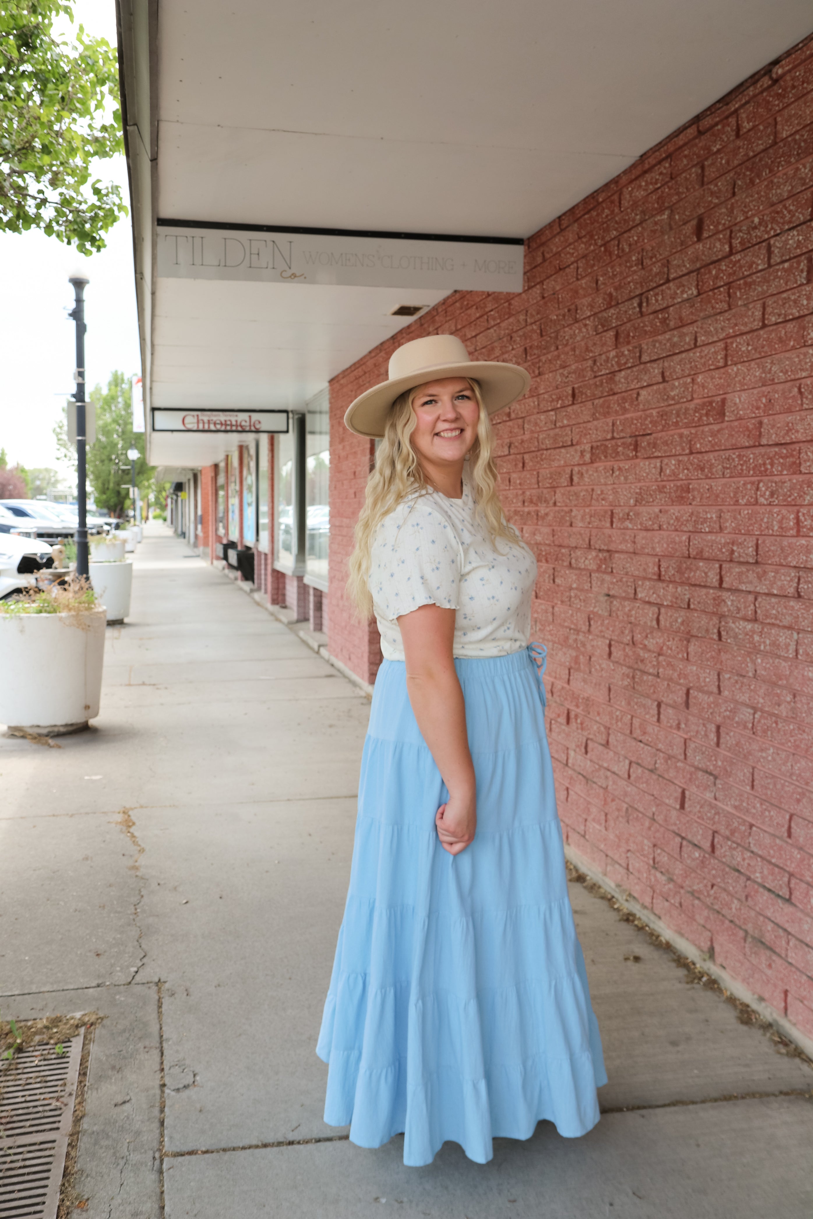Drawstring Boho Skirt in Baby Blue Dress Mikarose- Tilden Co.