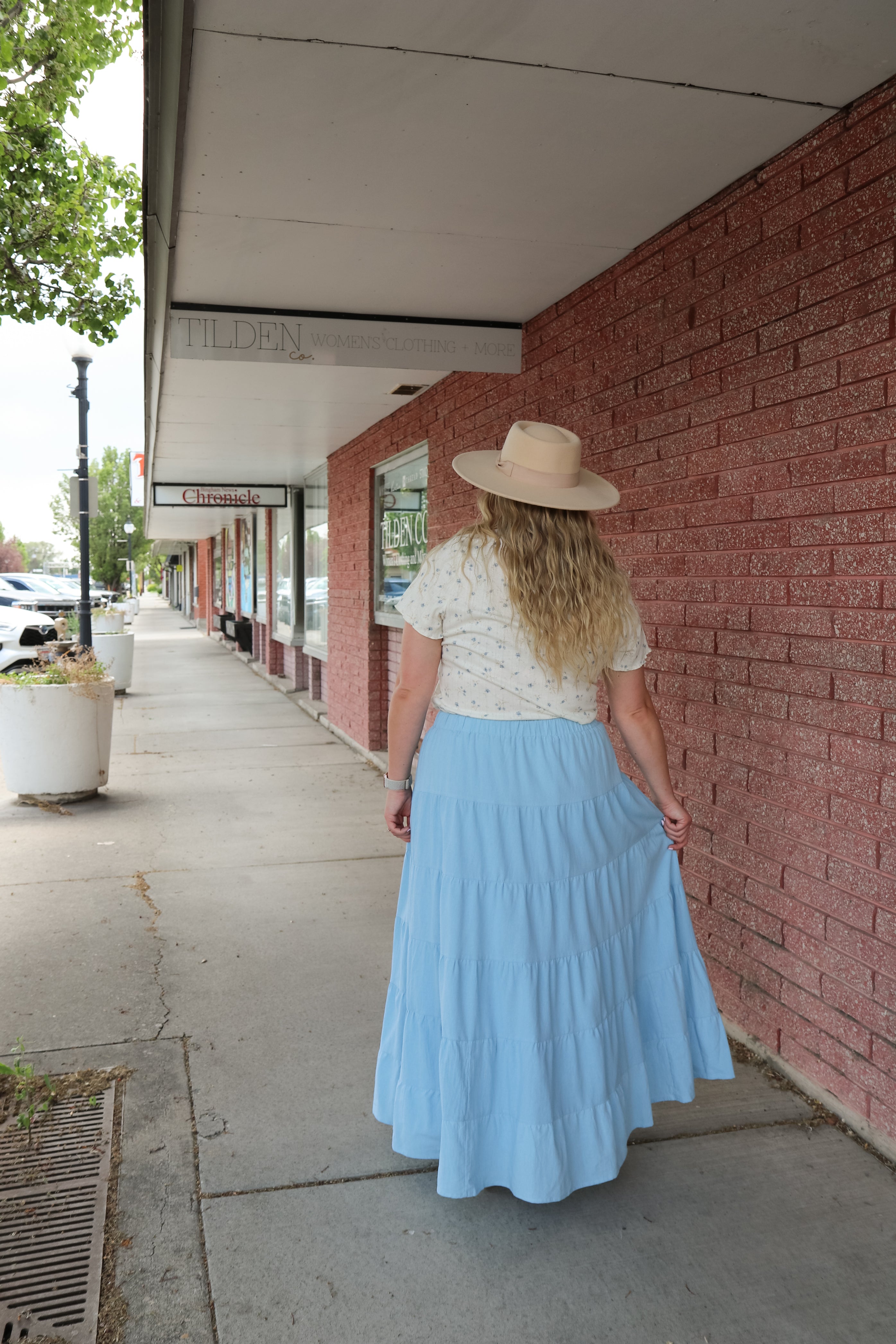 Drawstring Boho Skirt in Baby Blue Dress Mikarose- Tilden Co.