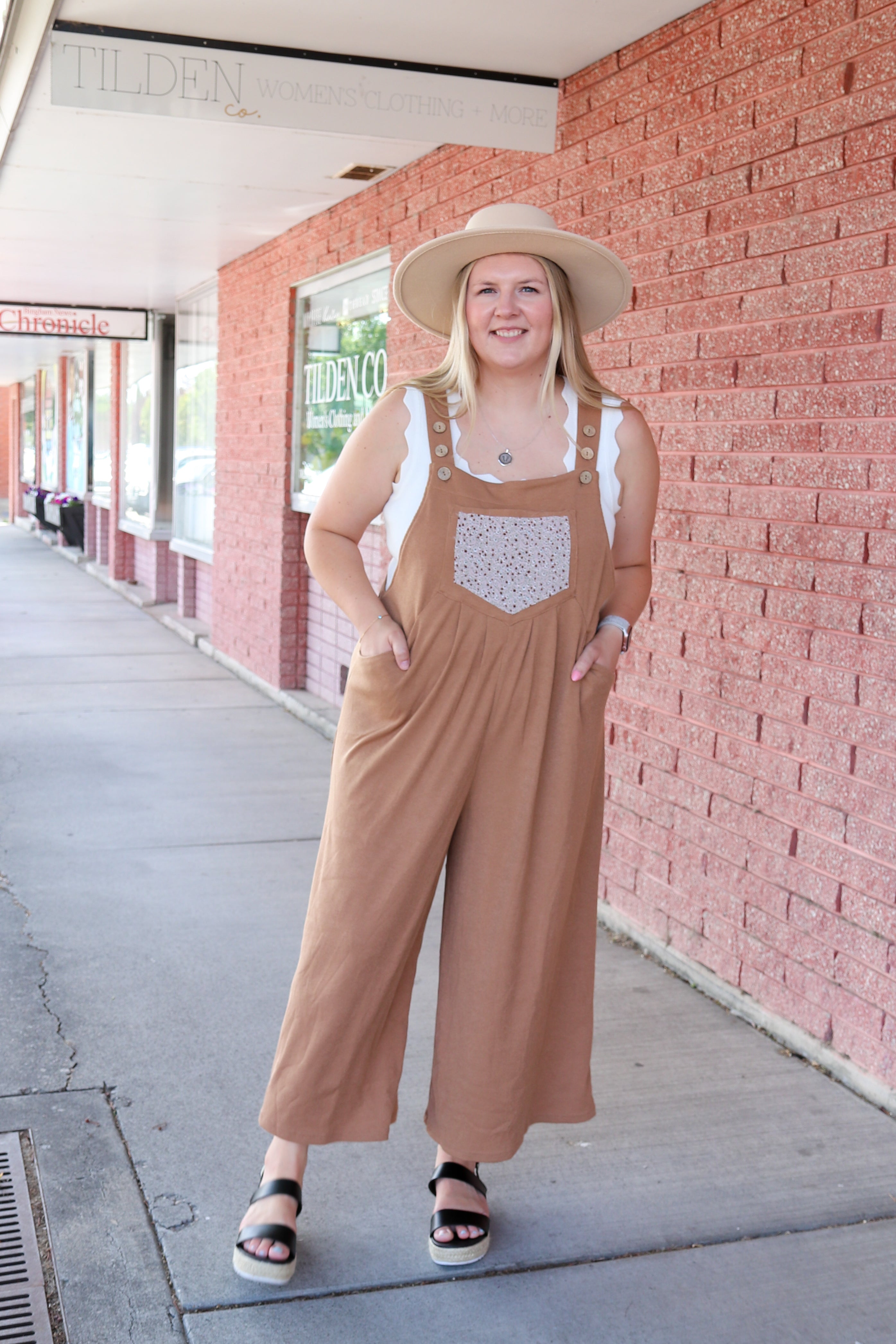 Taupe Bloom Marlow Jumpsuit overalls Polagram- Tilden Co.