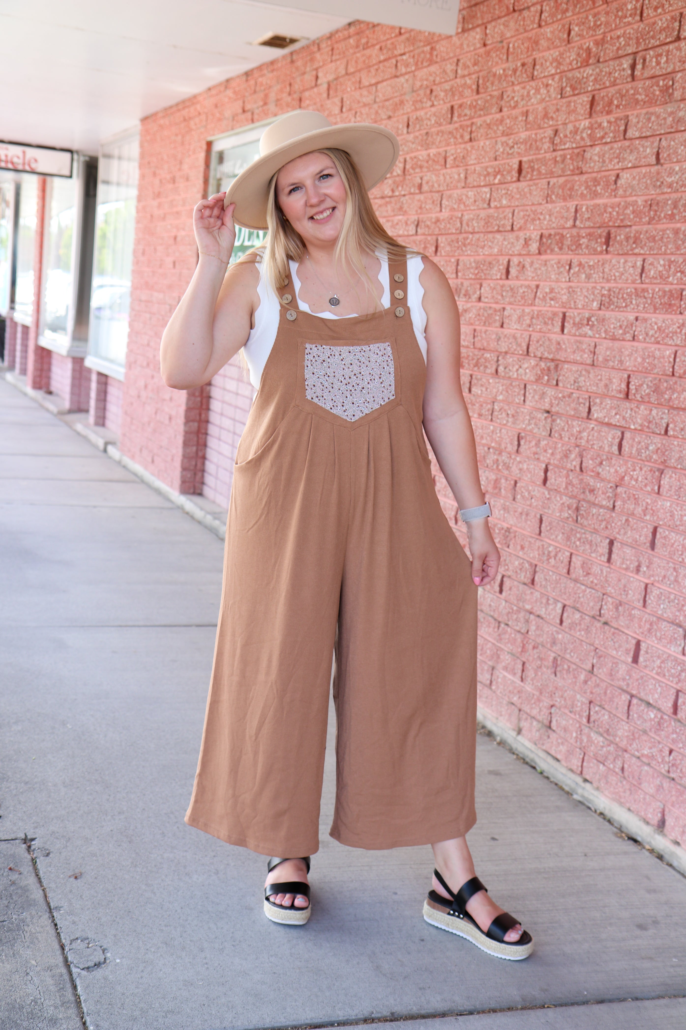 Taupe Bloom Marlow Jumpsuit overalls Polagram- Tilden Co.
