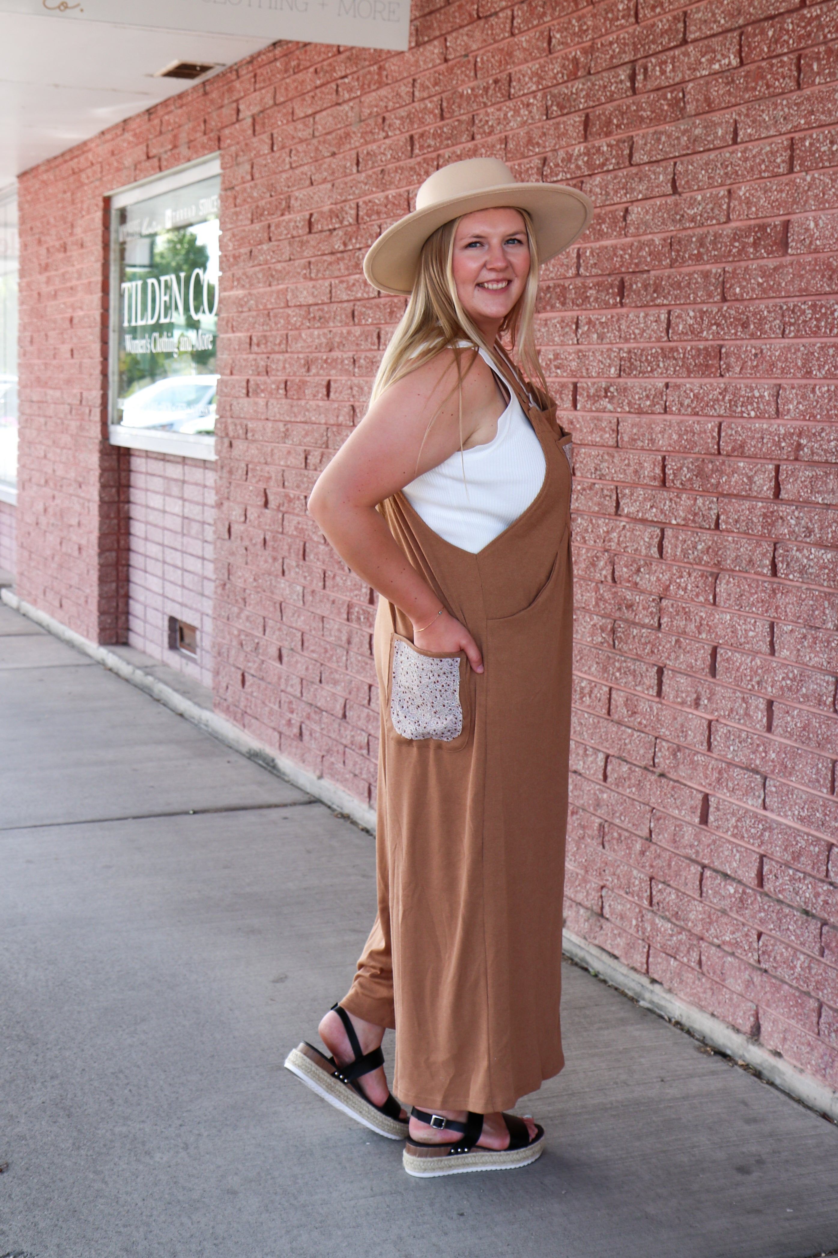 Taupe Bloom Marlow Jumpsuit overalls Polagram- Tilden Co.