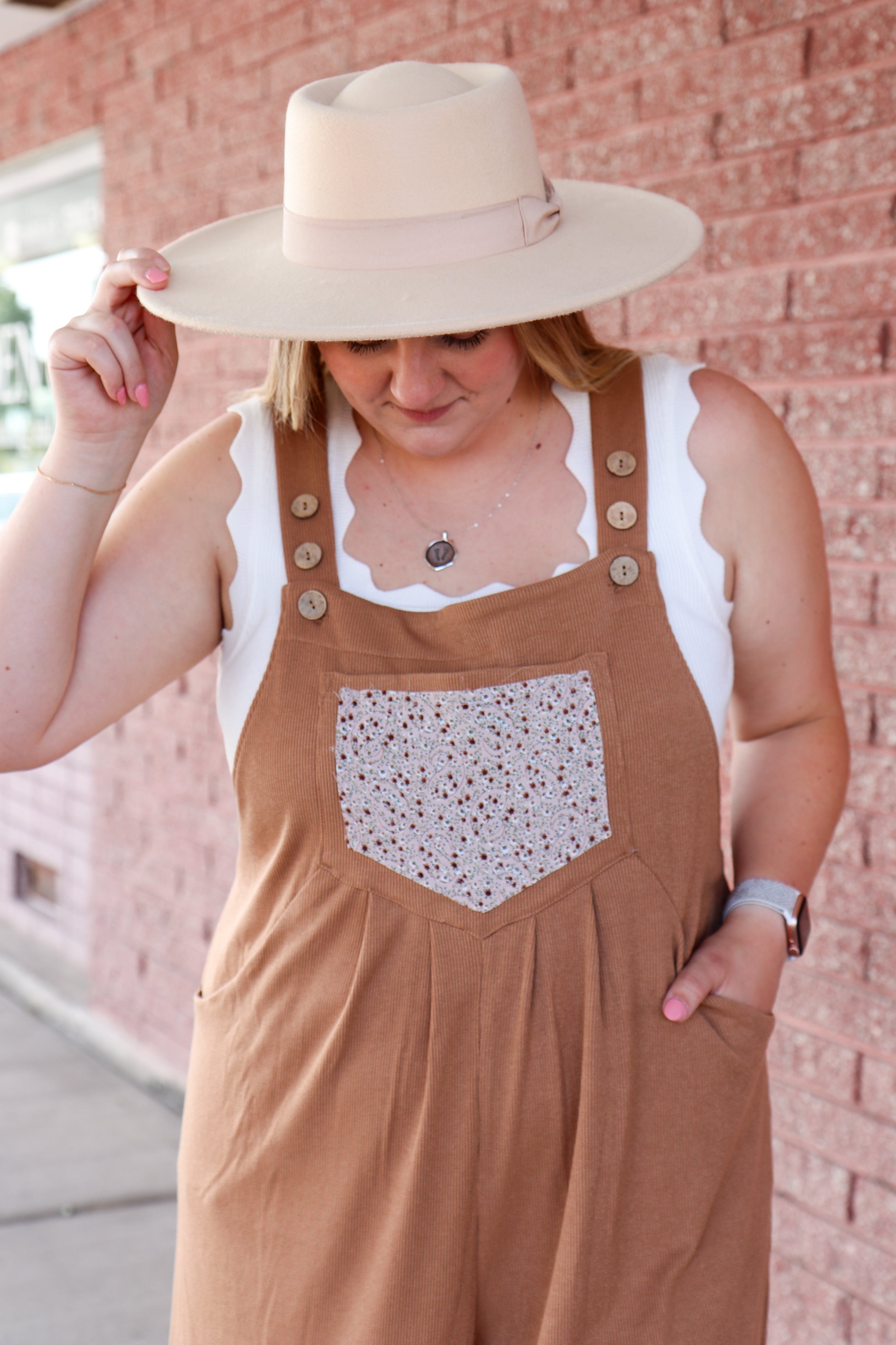 Taupe Bloom Marlow Jumpsuit overalls Polagram- Tilden Co.
