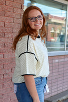 Polka Dot Contrast Trim Top T-Shirt Sewn and Seen- Tilden Co.