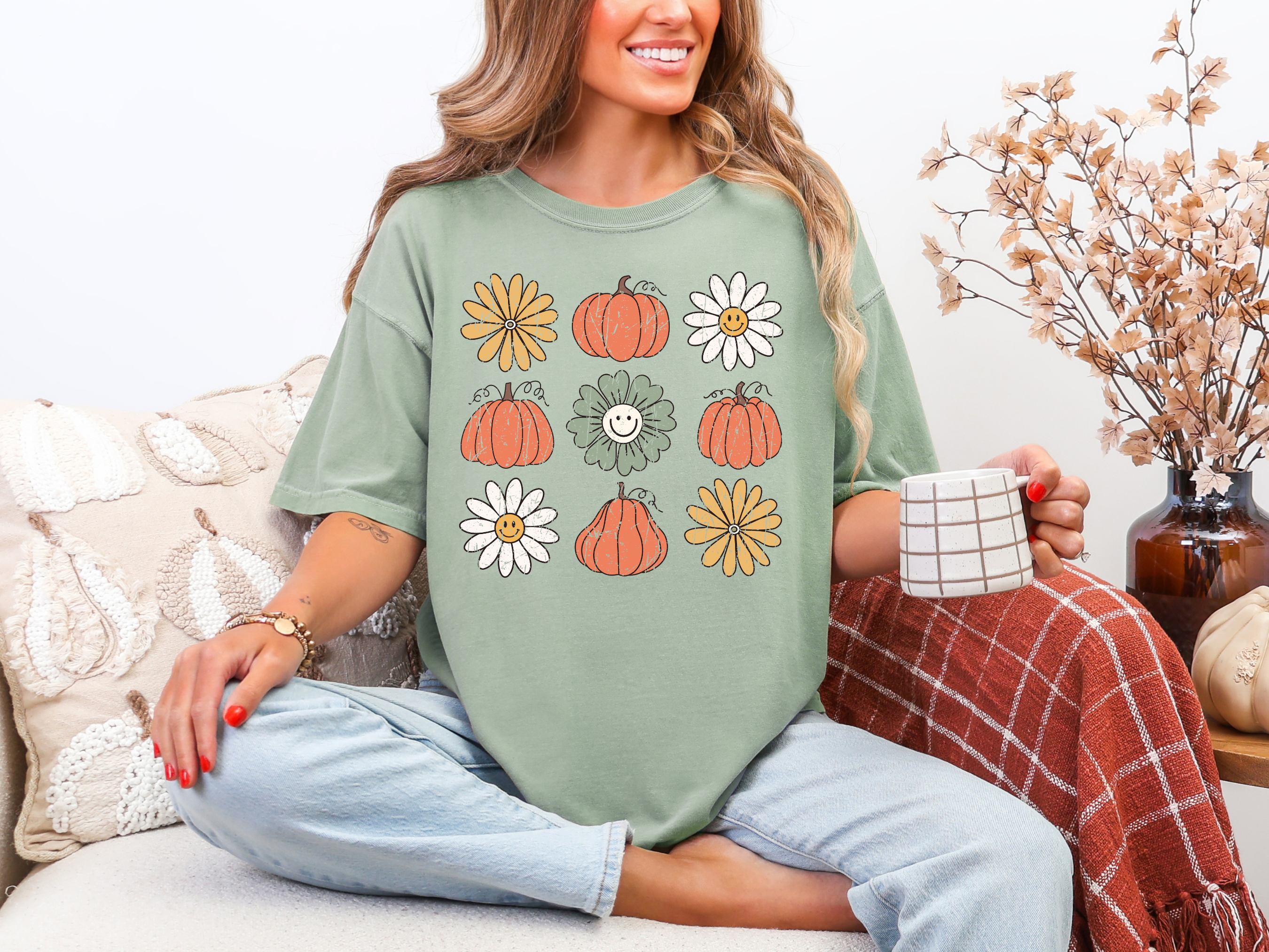 Pumpkin Flowers Retro Graphic Shirt Womens Ave Shops- Tilden Co.