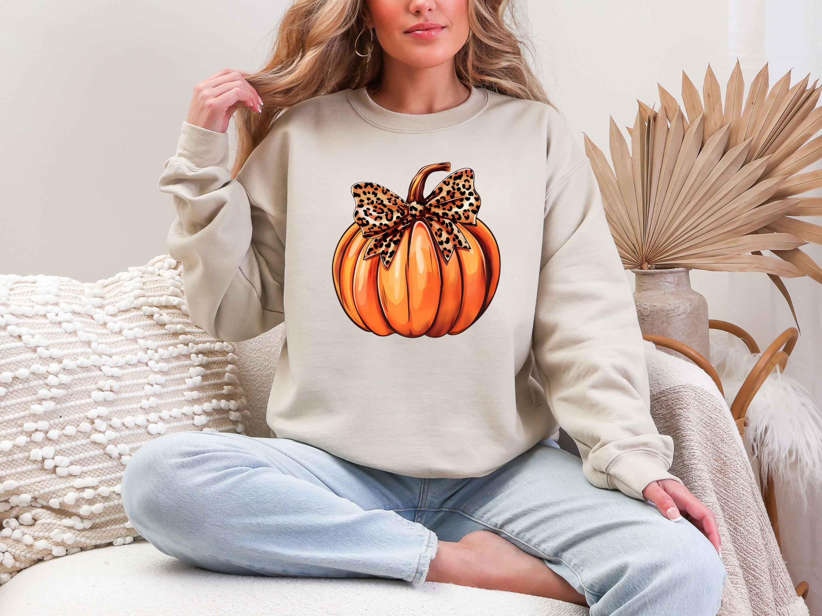 Pumpkin Leopard Bow Sweatshirt Womens Ave Shops- Tilden Co.