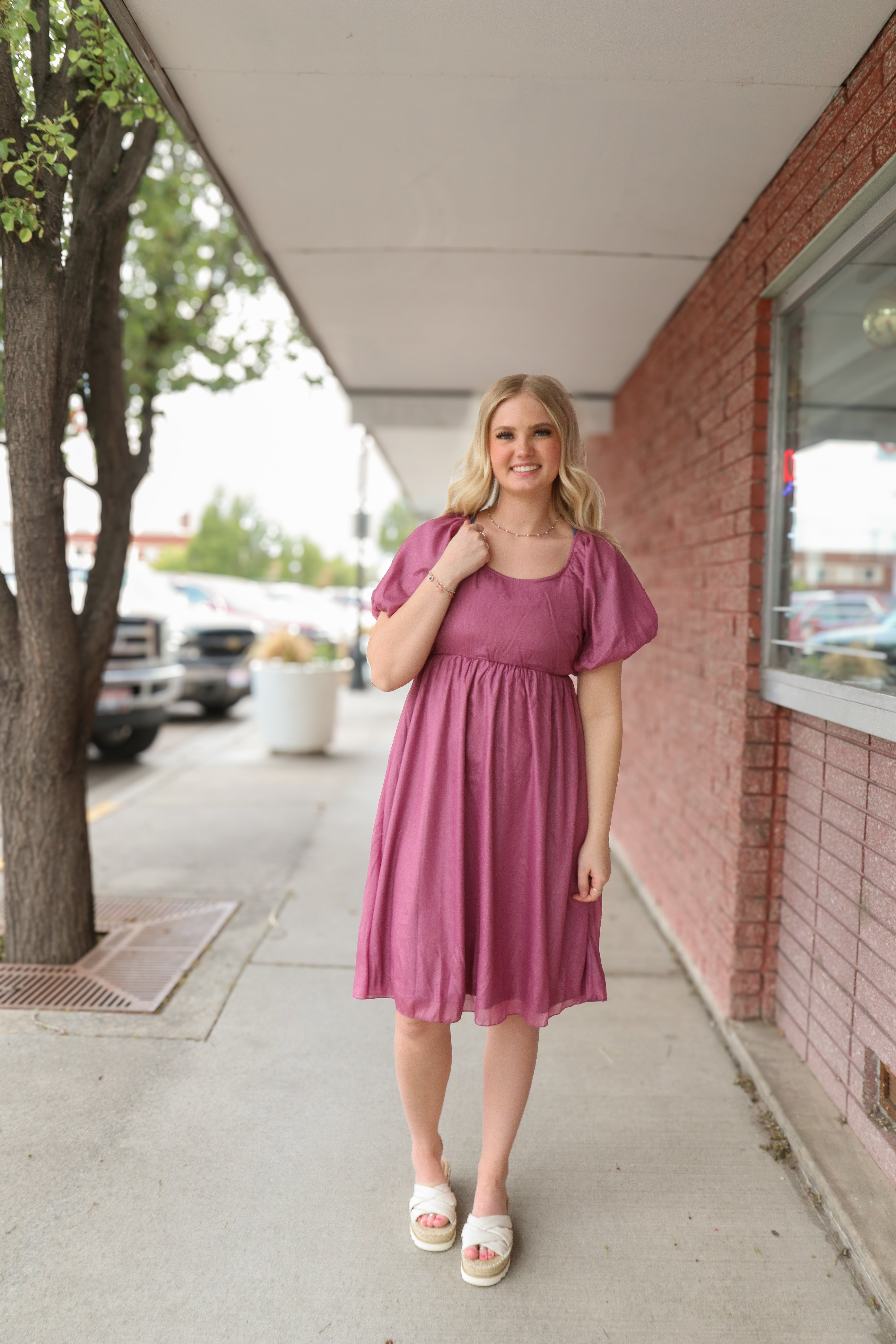 Raquel Dress in Mystic Lilac    Midi Dress Mikarose- Tilden Co.