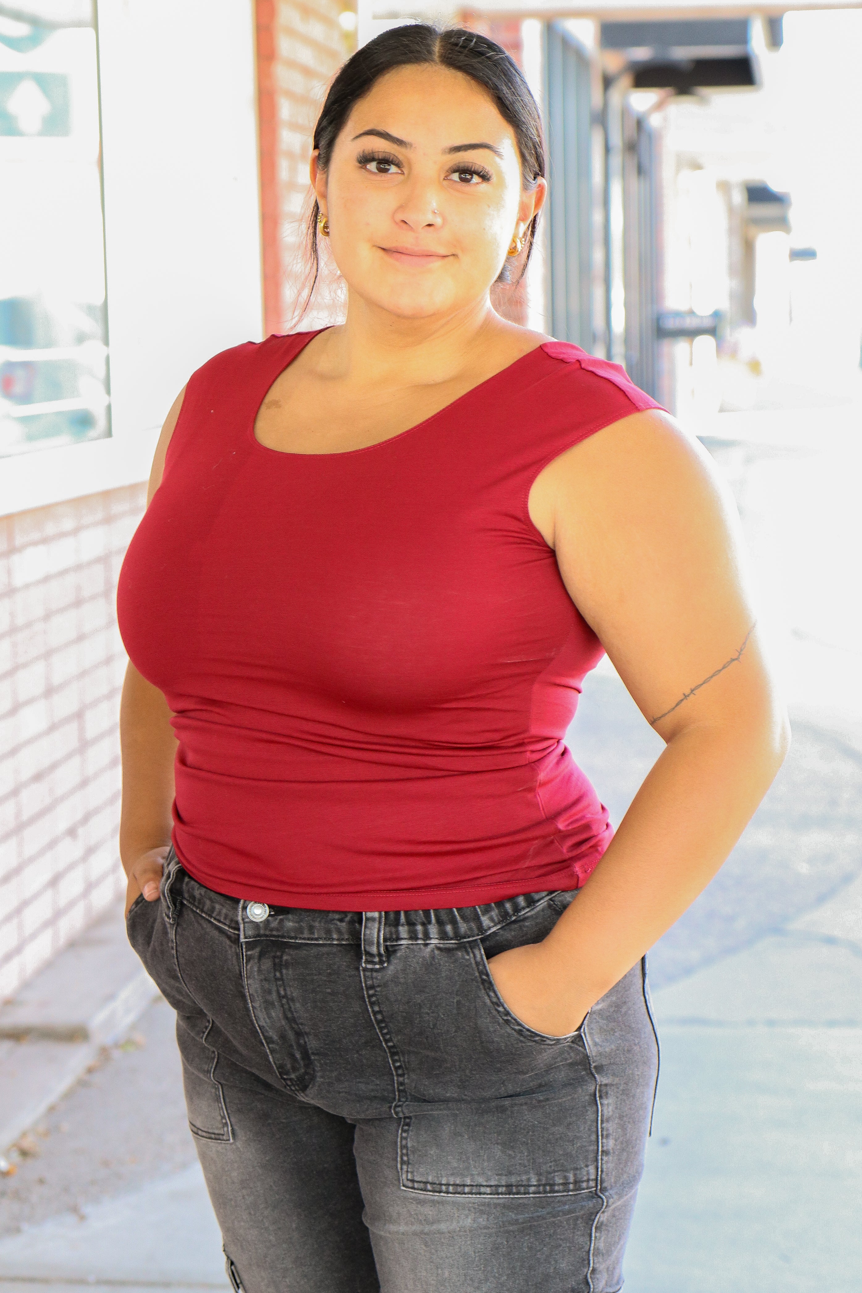 Layering Cap Sleeve in Ruby Red    Layering Top Mikarose- Tilden Co.