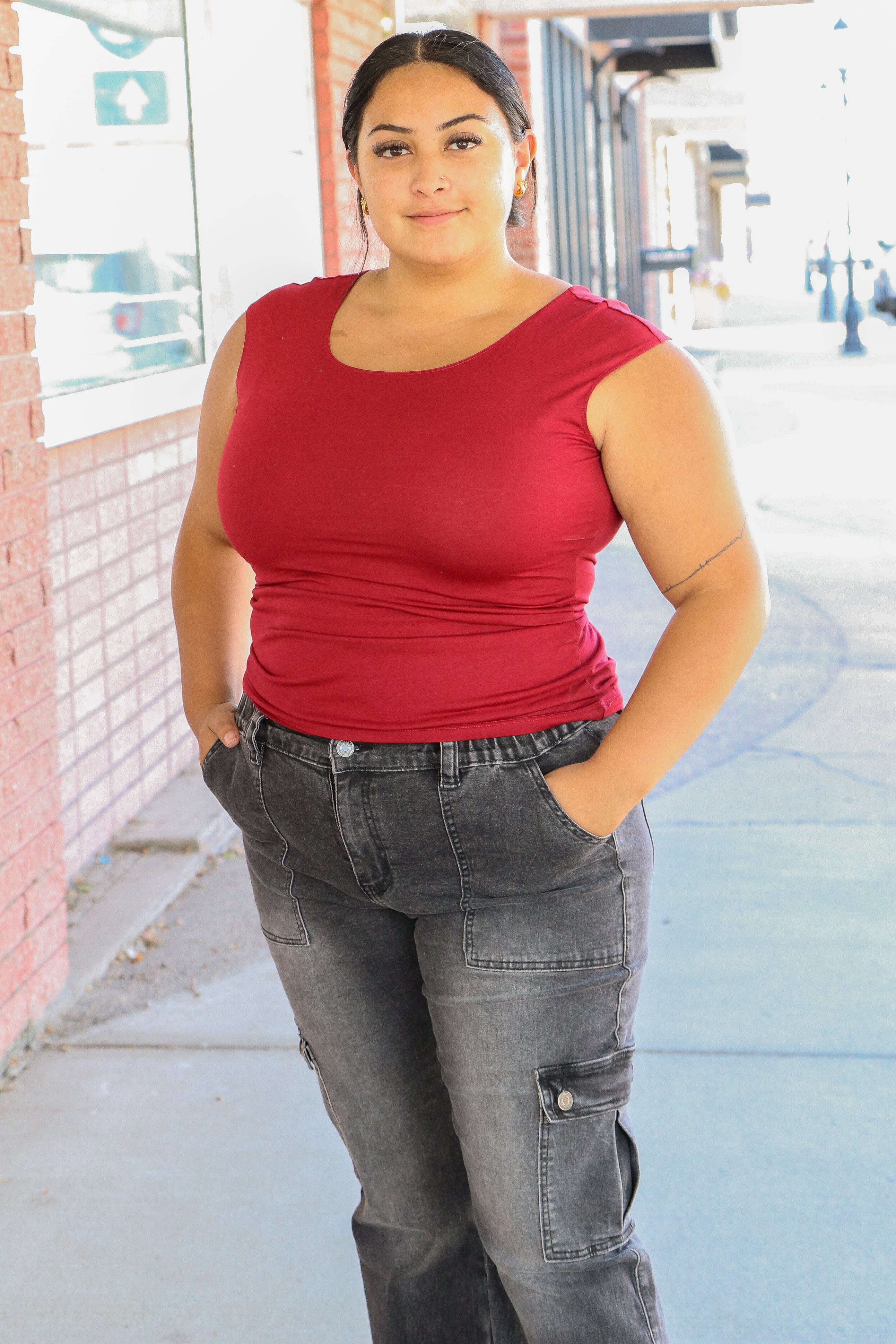 Layering Cap Sleeve in Ruby Red    Layering Top Mikarose- Tilden Co.