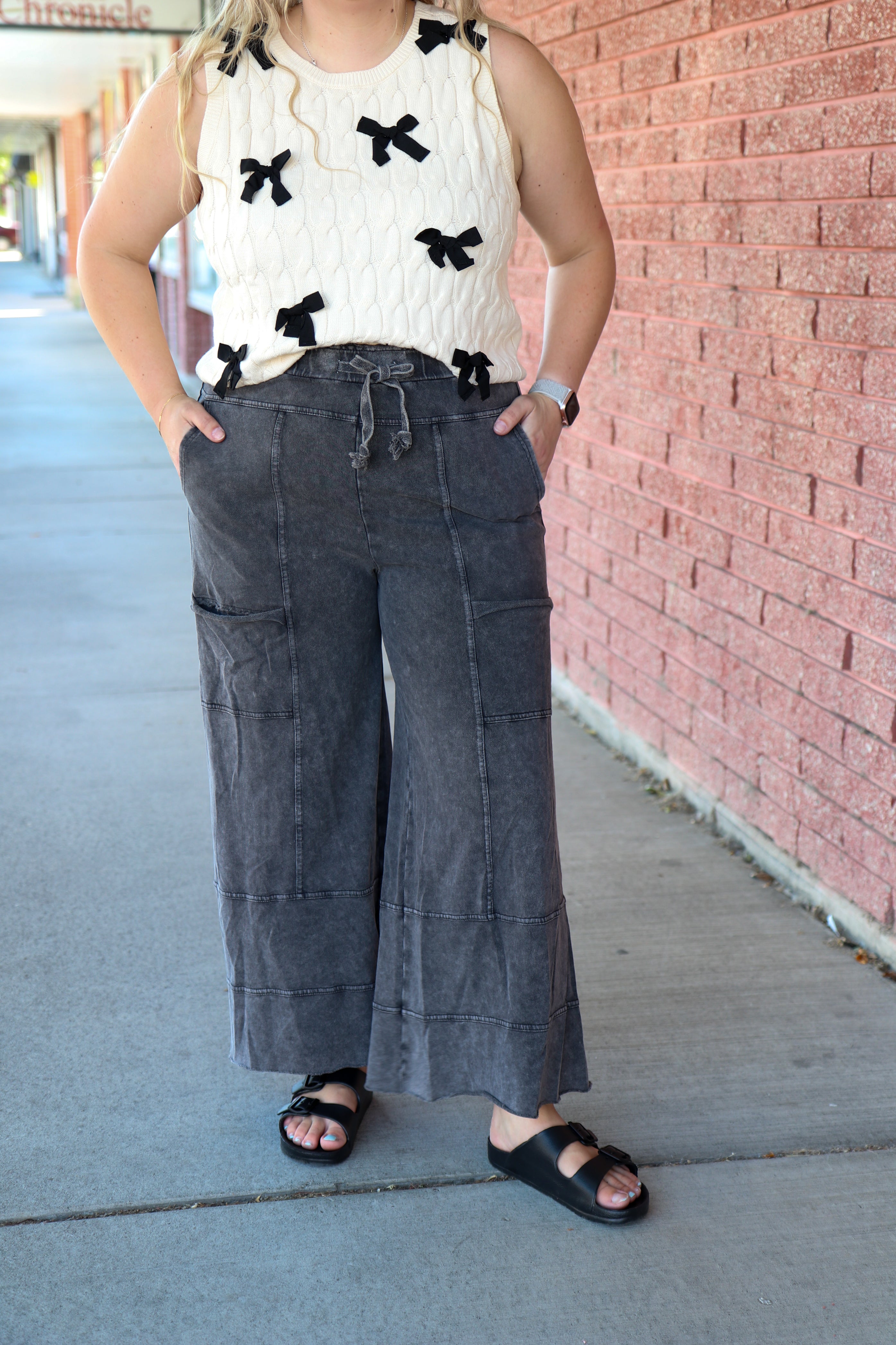 Mineral Washed Terry Knit Pants Black / Small Black Small Casual Pants Easel- Tilden Co.