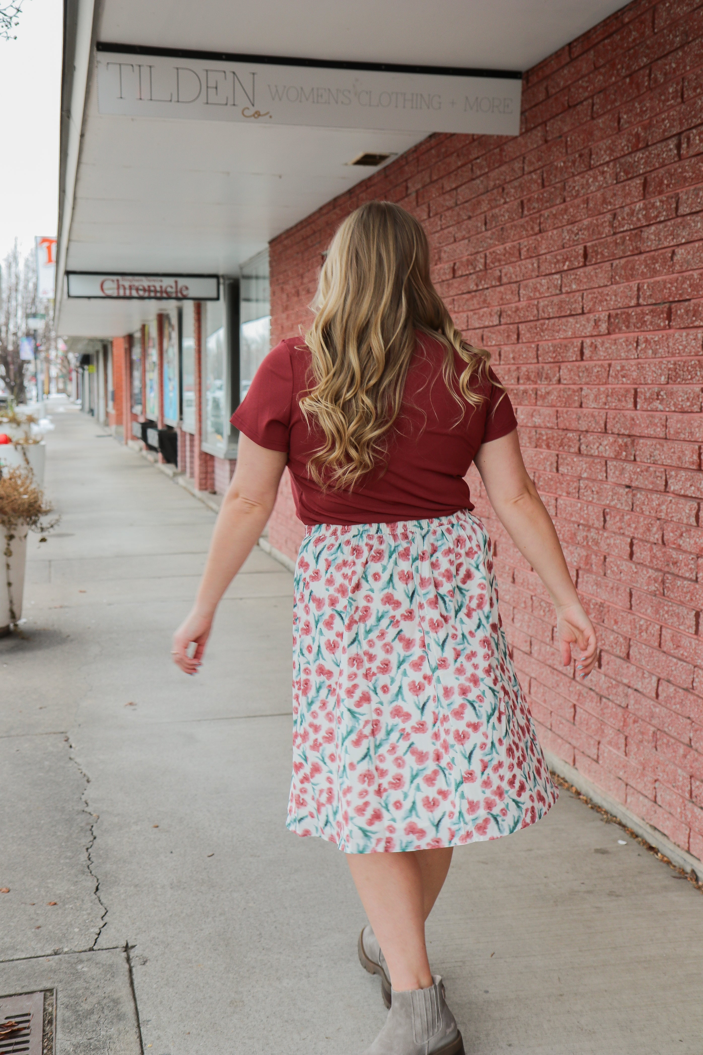 Midi Slip Skirt in Brushed Floral Skirts Mikarose- Tilden Co.