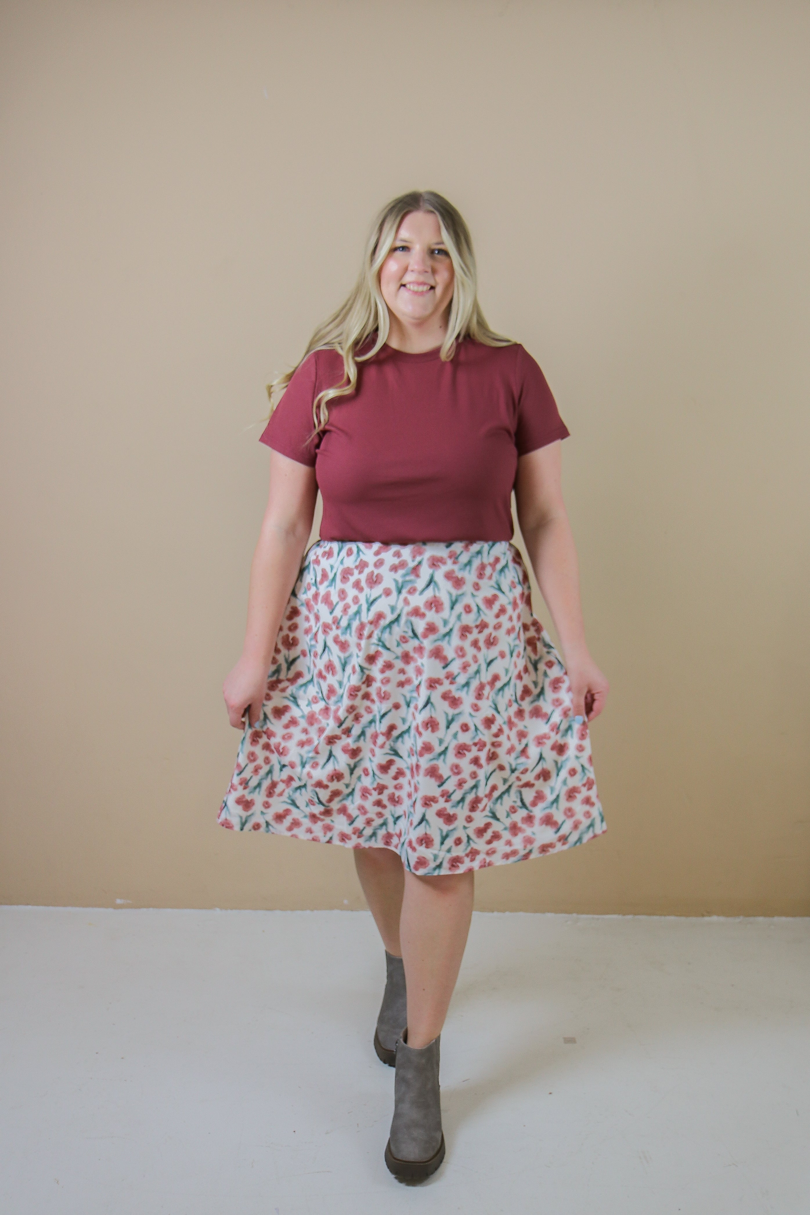 Midi Slip Skirt in Brushed Floral Skirts Mikarose- Tilden Co.