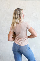 Short Sleeve Ribbed Tee in Oatmeal    Shirts & Tops Mikarose- Tilden Co.