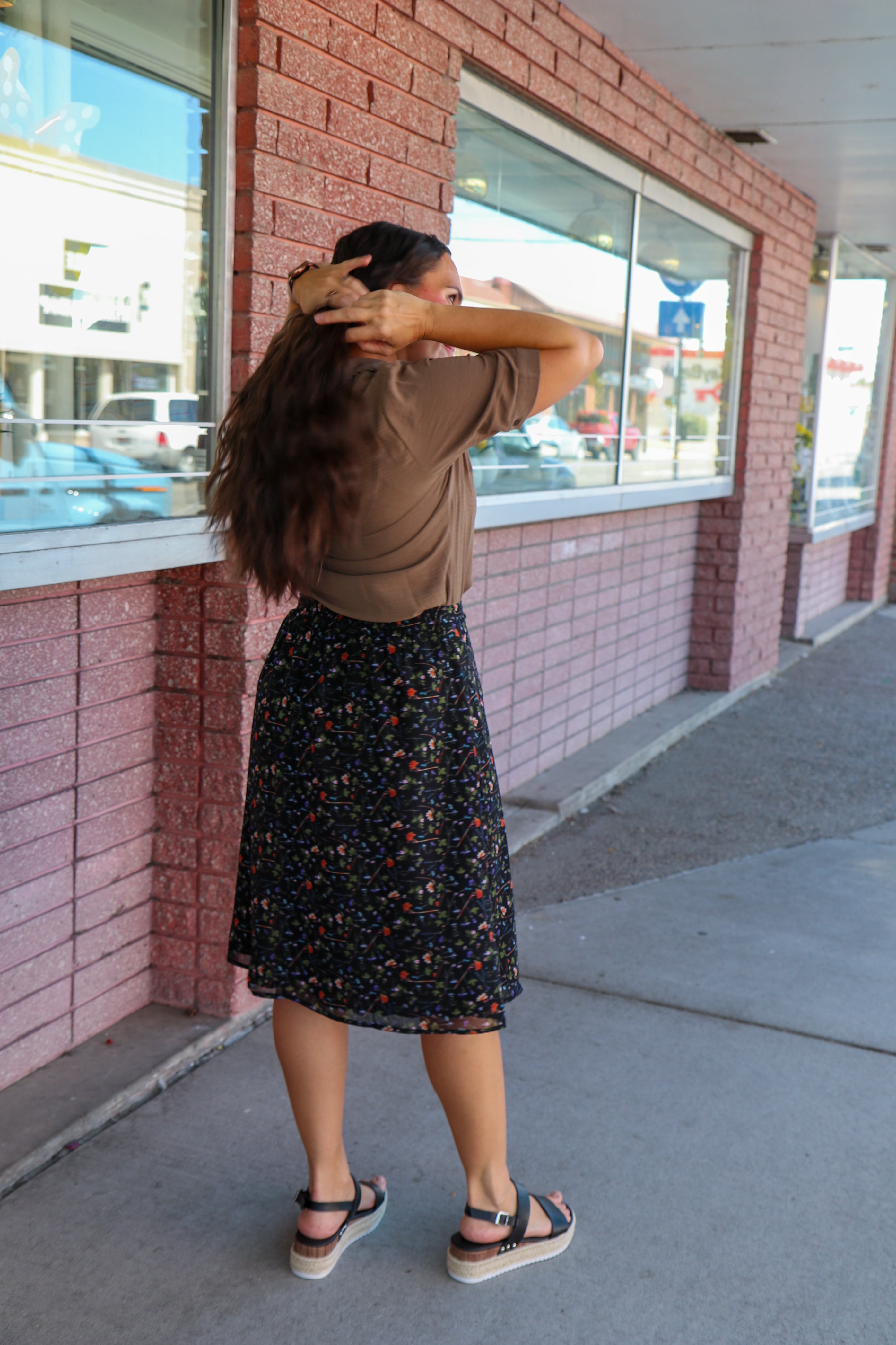 Midi Slip Skirt in Blackfern Knee Length Skirt Mikarose- Tilden Co.