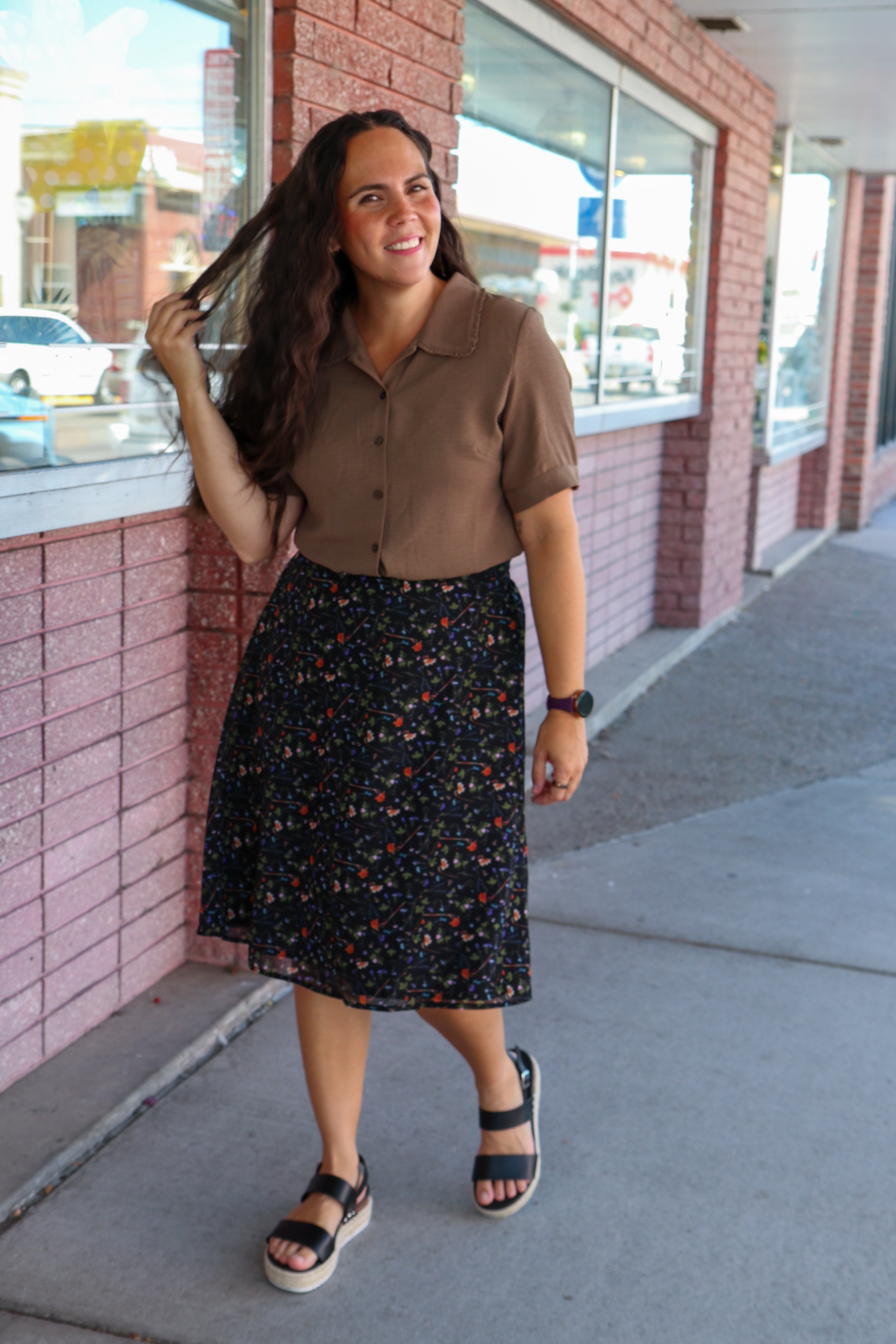 Ruffled Collared Blouse in Clove Blouse Mikarose- Tilden Co.