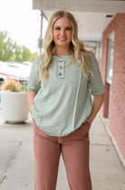 Sage Top with Henley Button Placket    Henley Top BomBom- Tilden Co.