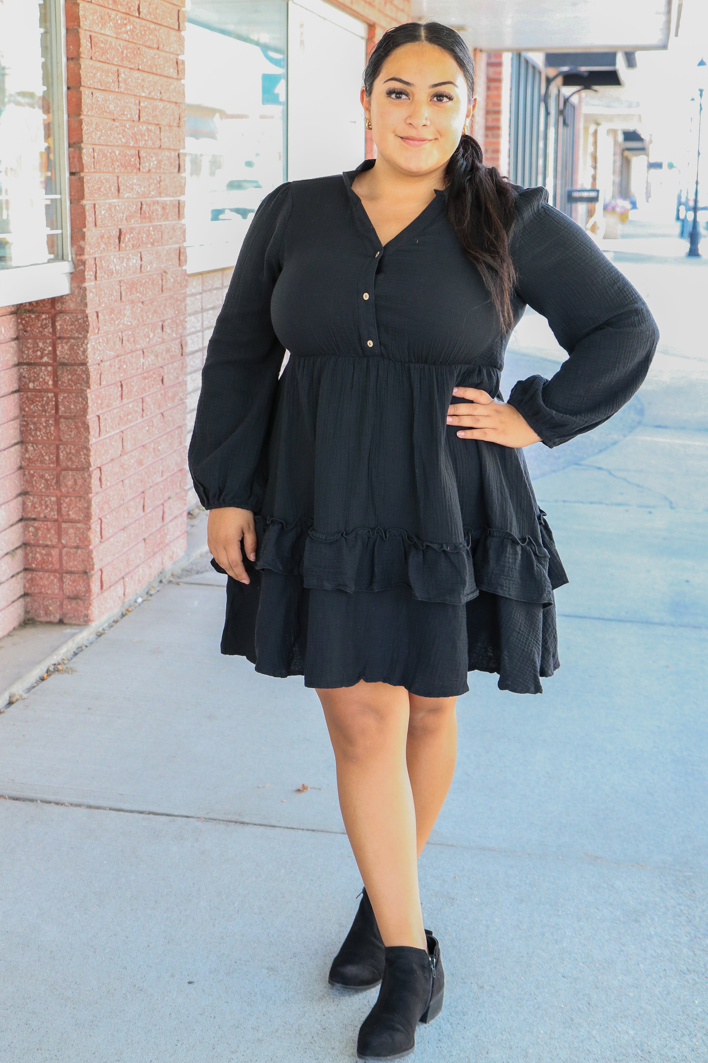 The Sandra Dress in Black    Knee Length Dress Mikarose- Tilden Co.