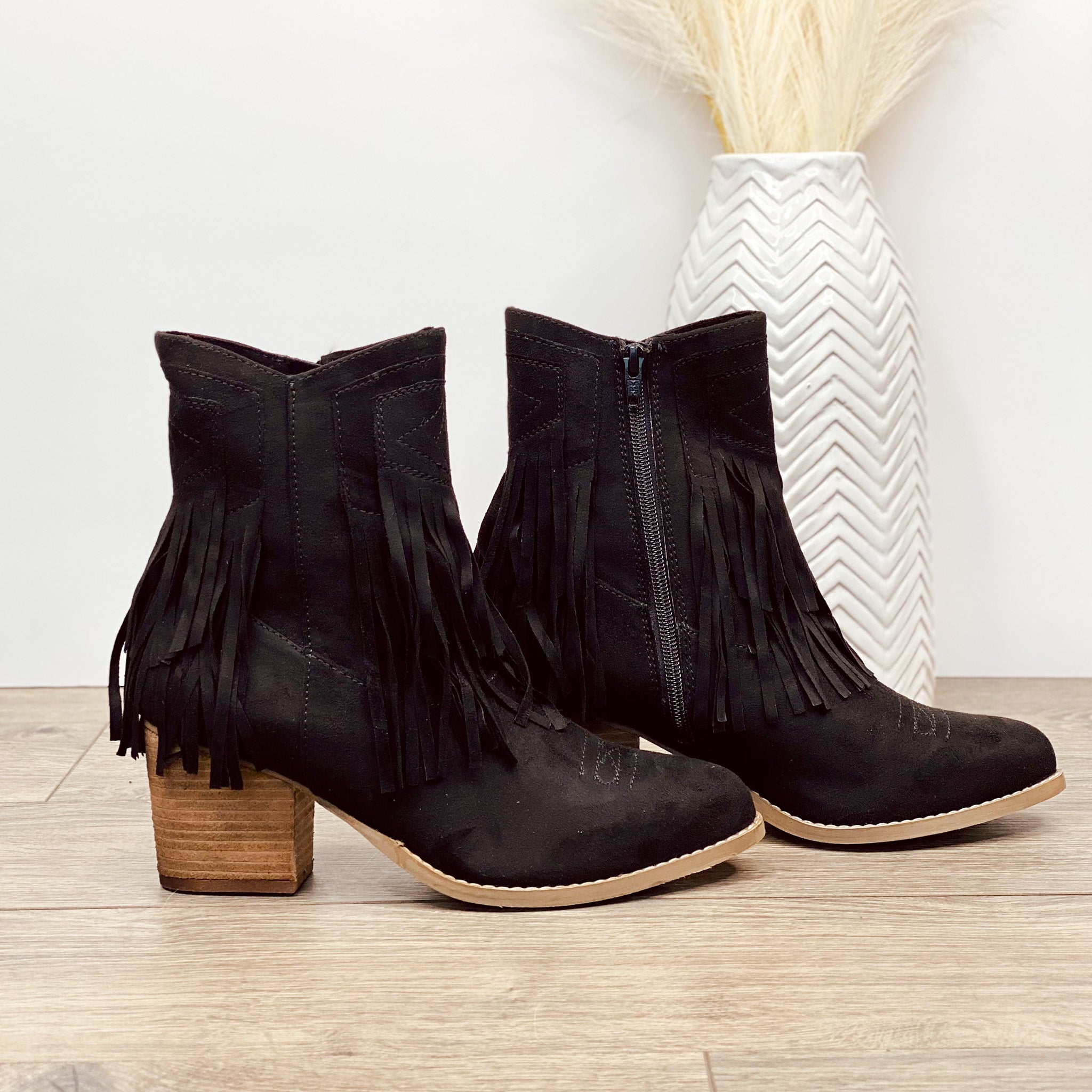 Sandra Fringe Booties in Black 110 Fashion Boots Naughty Monkey- Tilden Co.