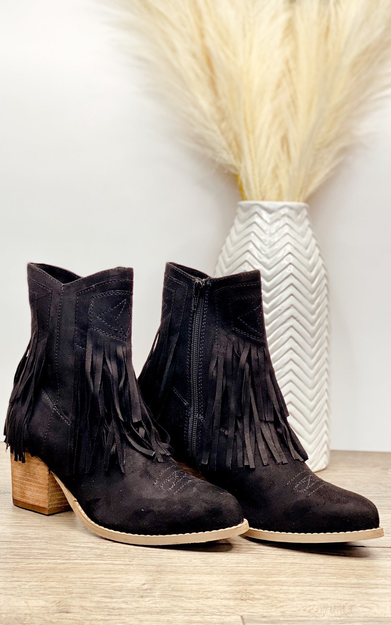 Sandra Fringe Booties in Black 110 Fashion Boots Naughty Monkey- Tilden Co.