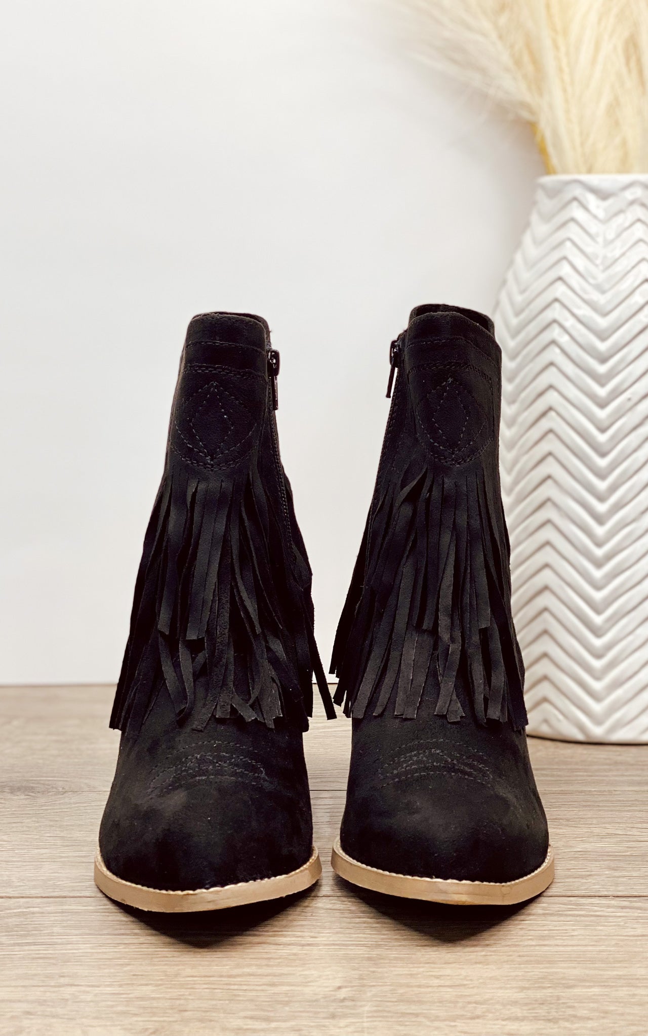 Sandra Fringe Booties in Black 110 Fashion Boots Naughty Monkey- Tilden Co.