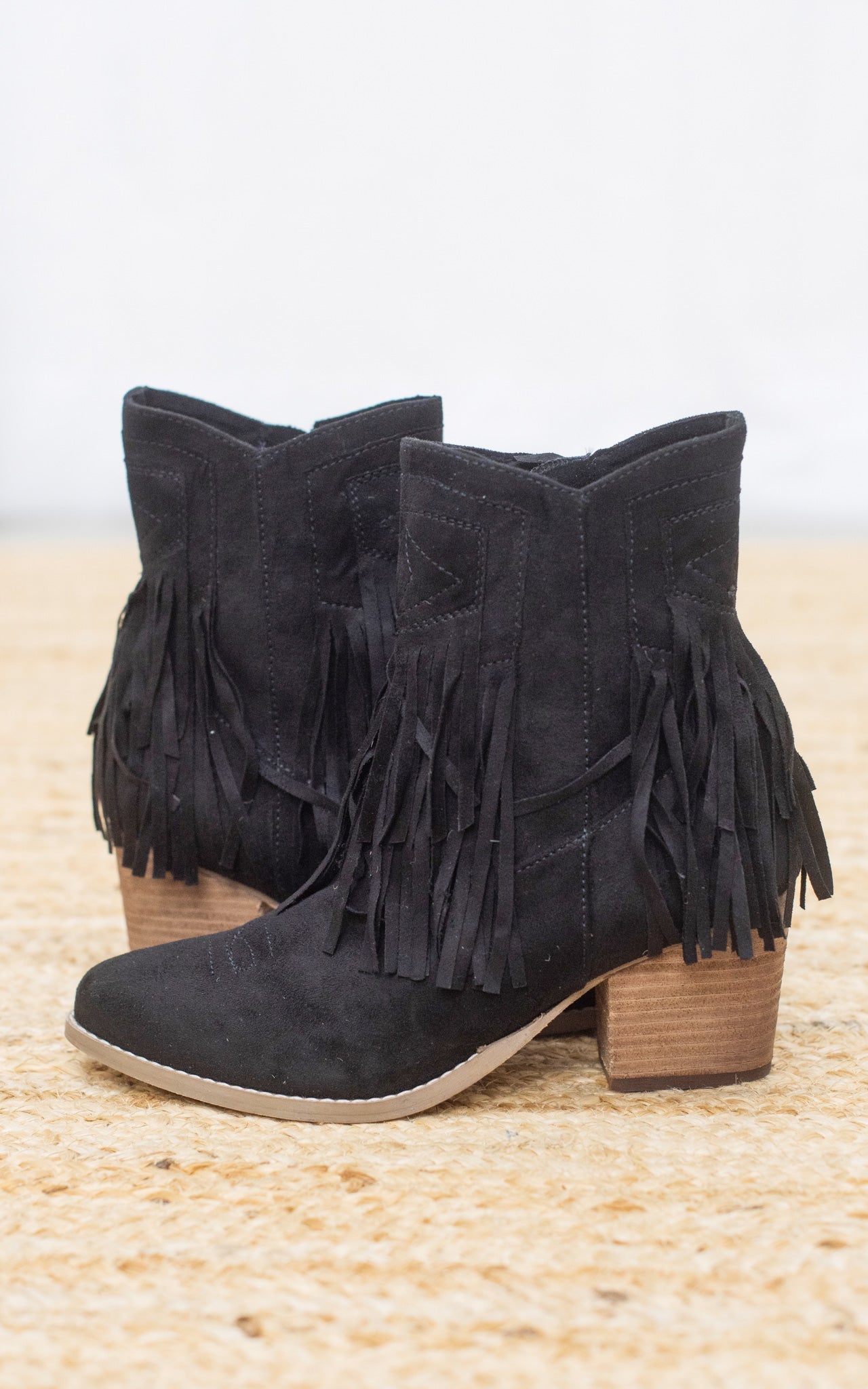 Sandra Fringe Booties in Black 110 Fashion Boots Naughty Monkey- Tilden Co.