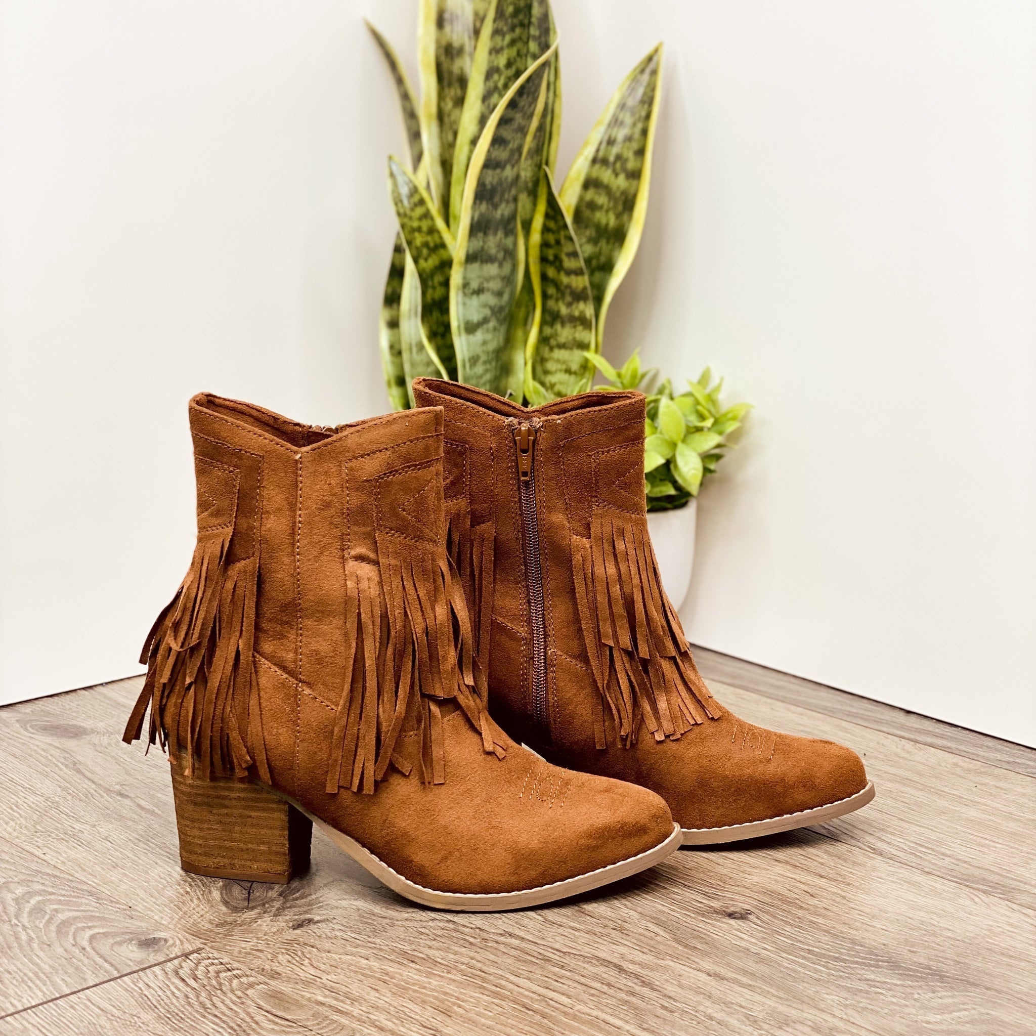 Sandra Fringe Booties in Tan 110 Fashion Boots Naughty Monkey- Tilden Co.