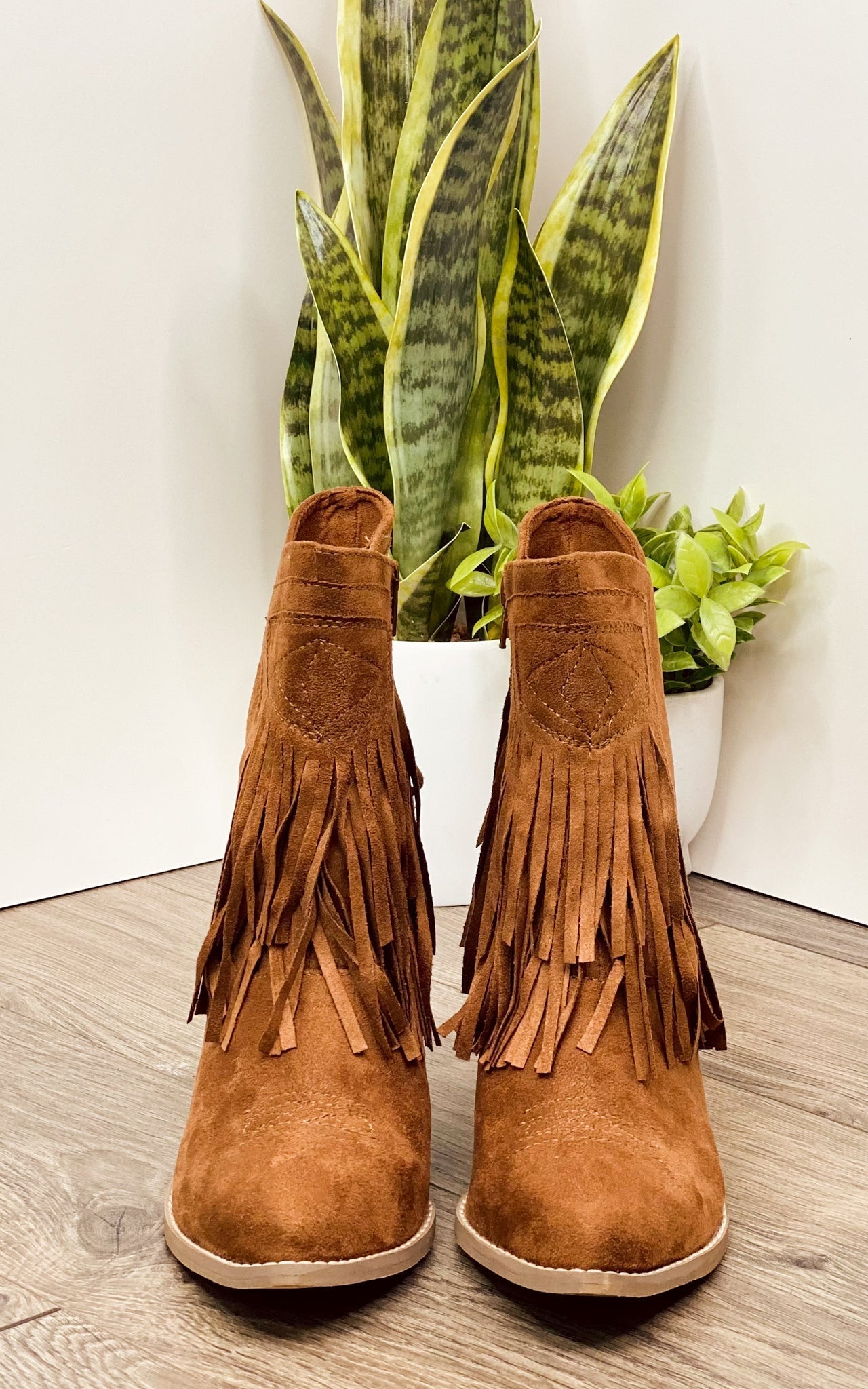 Sandra Fringe Booties in Tan 110 Fashion Boots Naughty Monkey- Tilden Co.