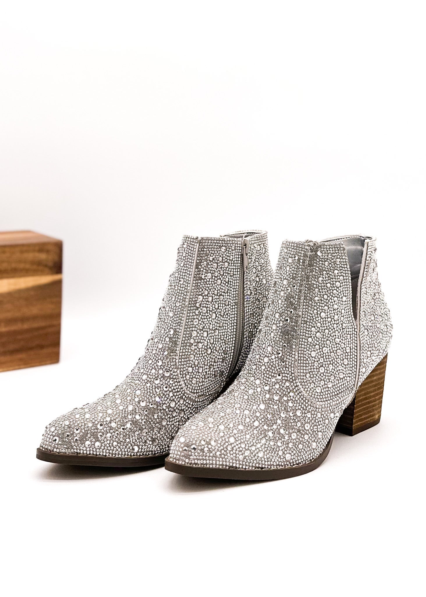 Shine Star Rhinestone Bootie in Silver 110 Fashion Boots Naughty Monkey- Tilden Co.