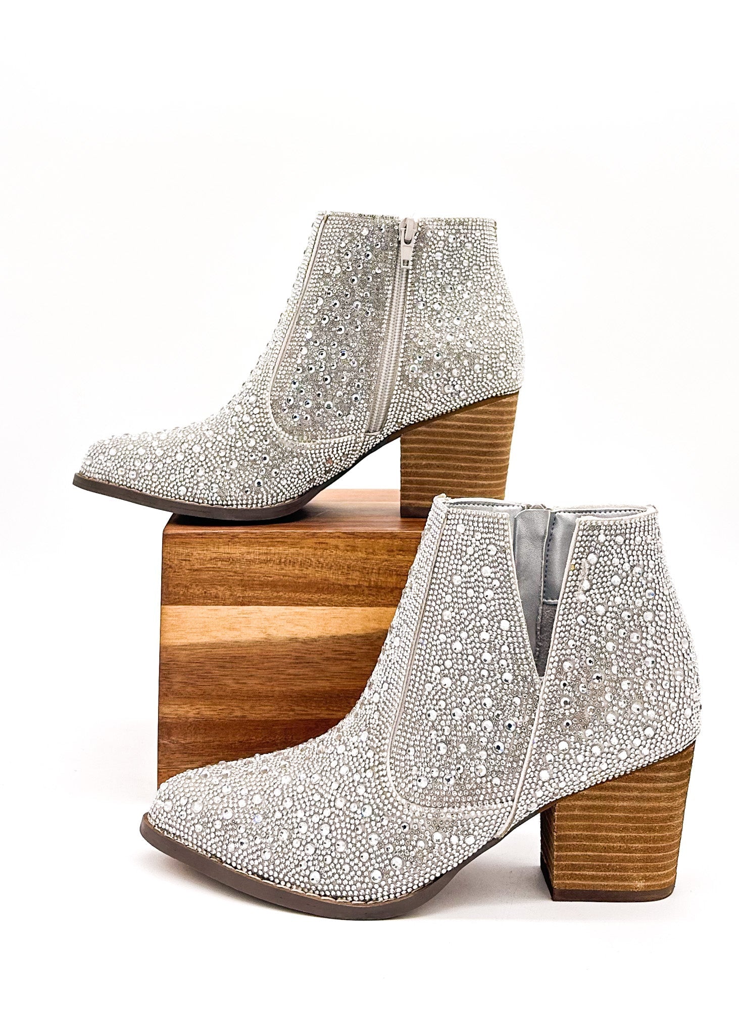 Shine Star Rhinestone Bootie in Silver 110 Fashion Boots Naughty Monkey- Tilden Co.