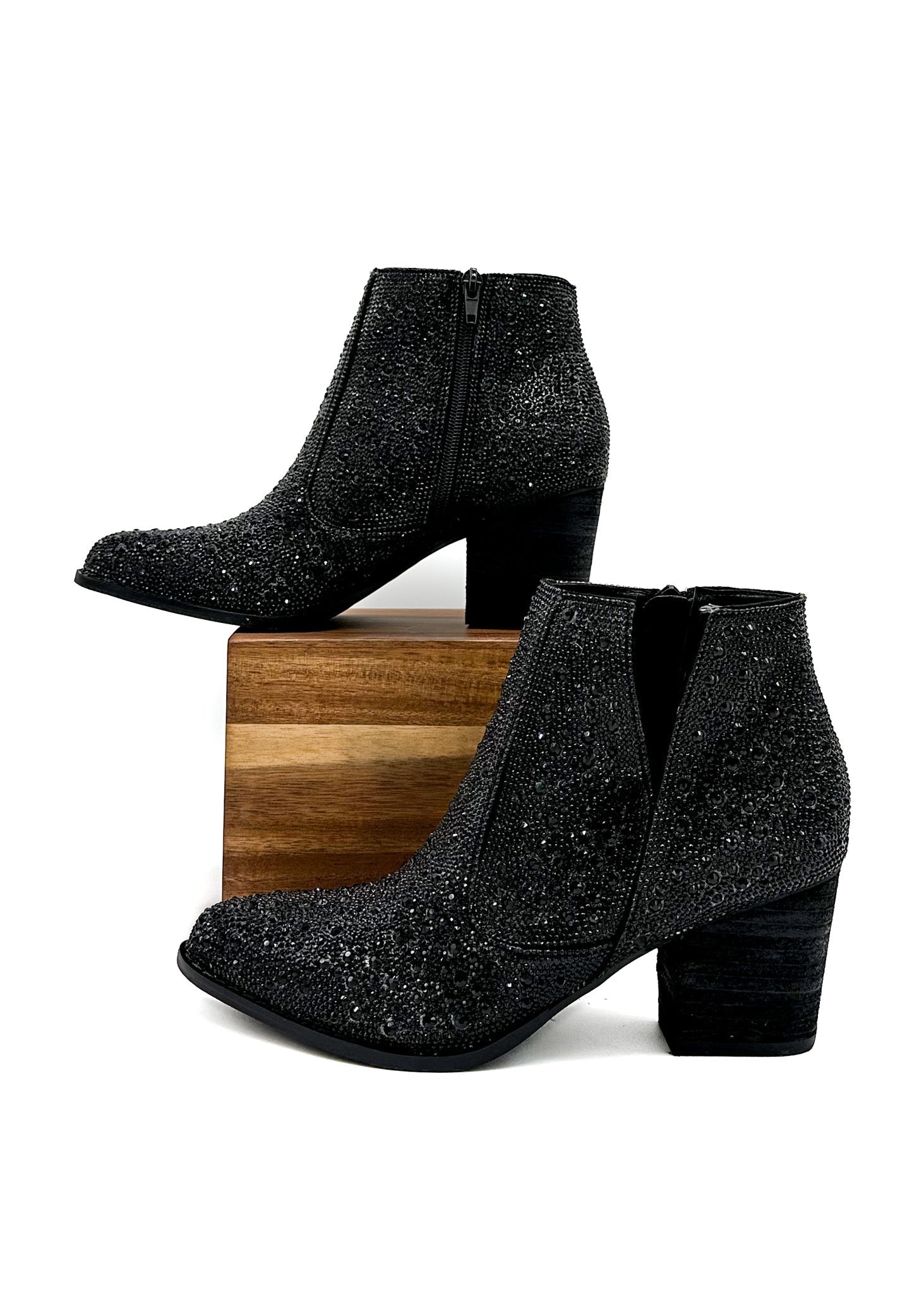 Shine Star Rhinestone Bootie in Black 110 Fashion Boots Naughty Monkey- Tilden Co.