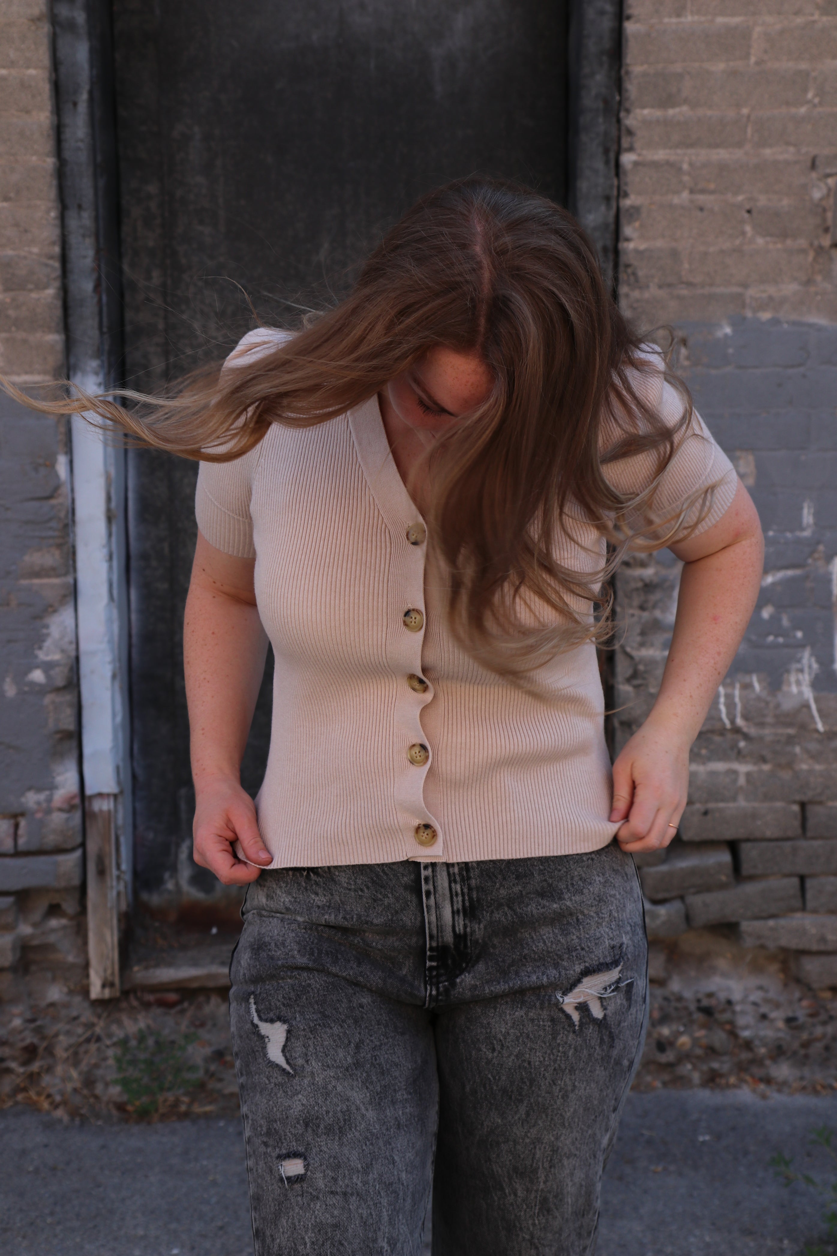 Short Sleeve Cardigan in Tan Cardigan Mikarose- Tilden Co.