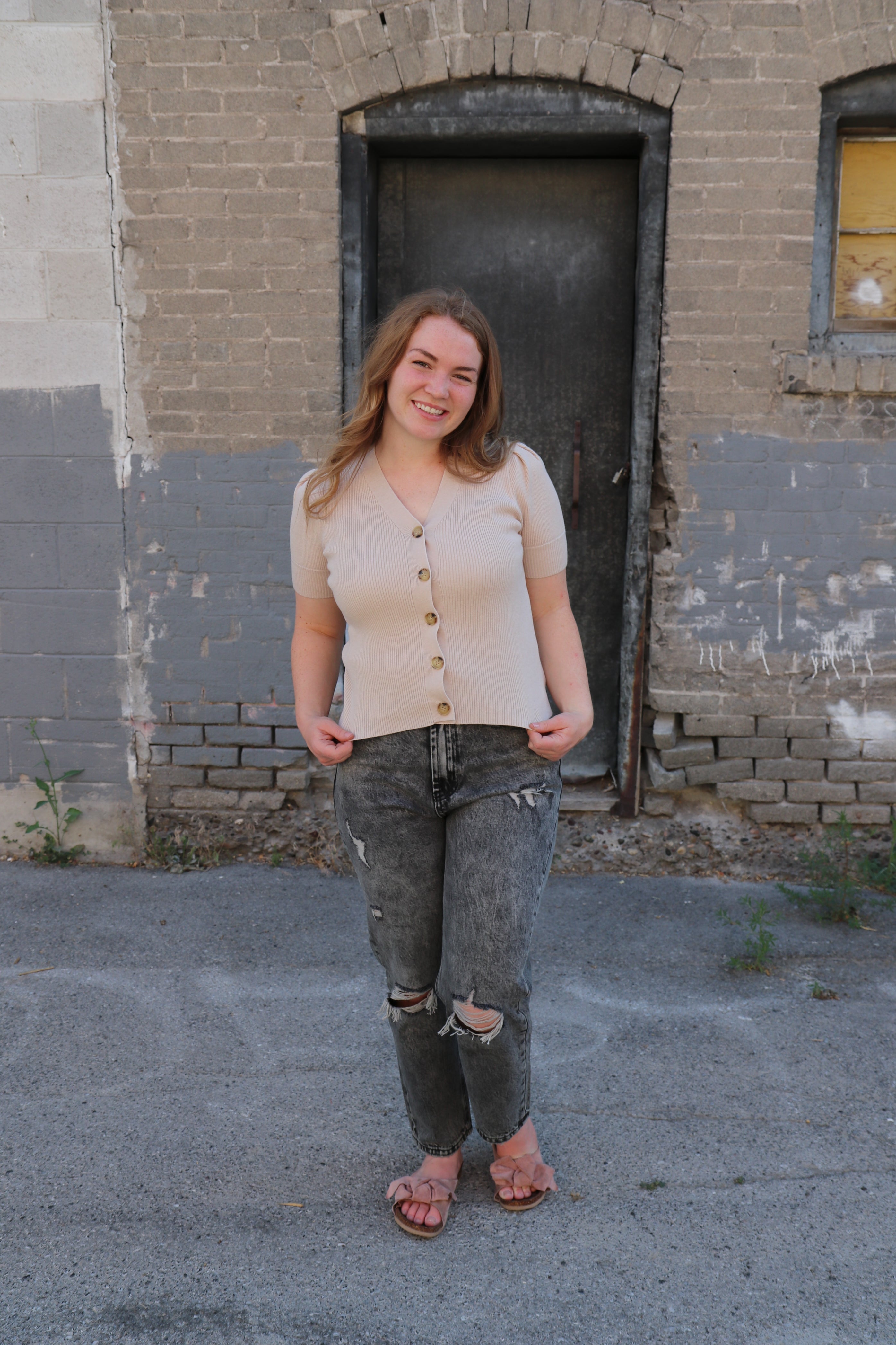 Short Sleeve Cardigan in Tan Cardigan Mikarose- Tilden Co.