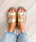 Stellar Rhinestone Buckle Slides in Gold 130 Sandals Naughty Monkey- Tilden Co.