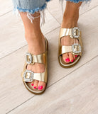 Stellar Rhinestone Buckle Slides in Gold 130 Sandals Naughty Monkey- Tilden Co.