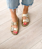Stellar Rhinestone Buckle Slides in Gold 130 Sandals Naughty Monkey- Tilden Co.