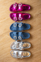 Stellar Rhinestone Buckle Slides in Fuschia 130 Sandals Naughty Monkey- Tilden Co.
