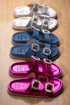 Stellar Rhinestone Buckle Slides in Fuschia 130 Sandals Naughty Monkey- Tilden Co.