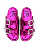 Stellar Rhinestone Buckle Slides in Fuschia 130 Sandals Naughty Monkey- Tilden Co.