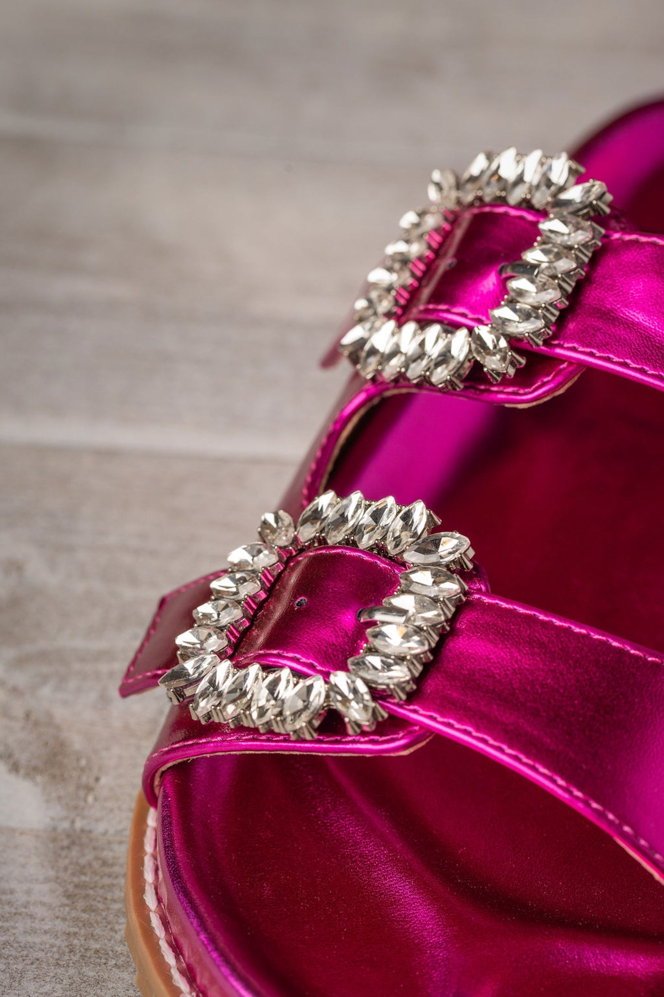 Stellar Rhinestone Buckle Slides in Fuschia 130 Sandals Naughty Monkey- Tilden Co.