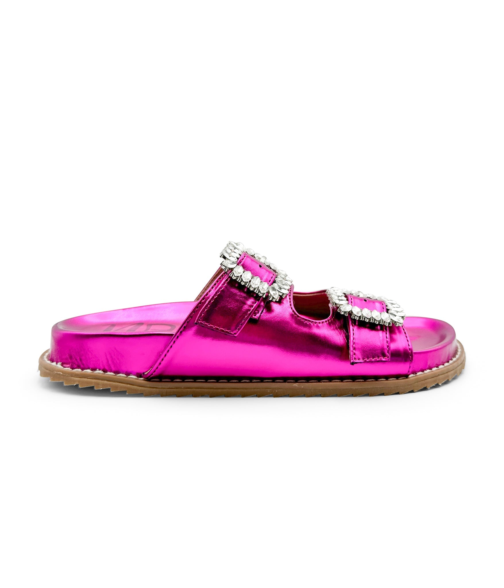Stellar Rhinestone Buckle Slides in Fuschia 130 Sandals Naughty Monkey- Tilden Co.