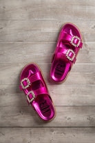 Stellar Rhinestone Buckle Slides in Fuschia 130 Sandals Naughty Monkey- Tilden Co.
